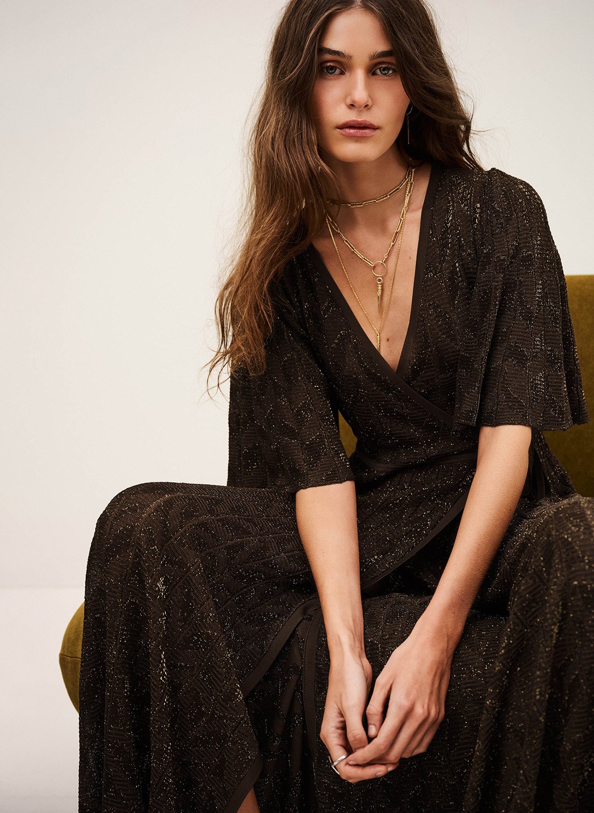 Robe longue portefeuille à paillettes BA&SH Bruin