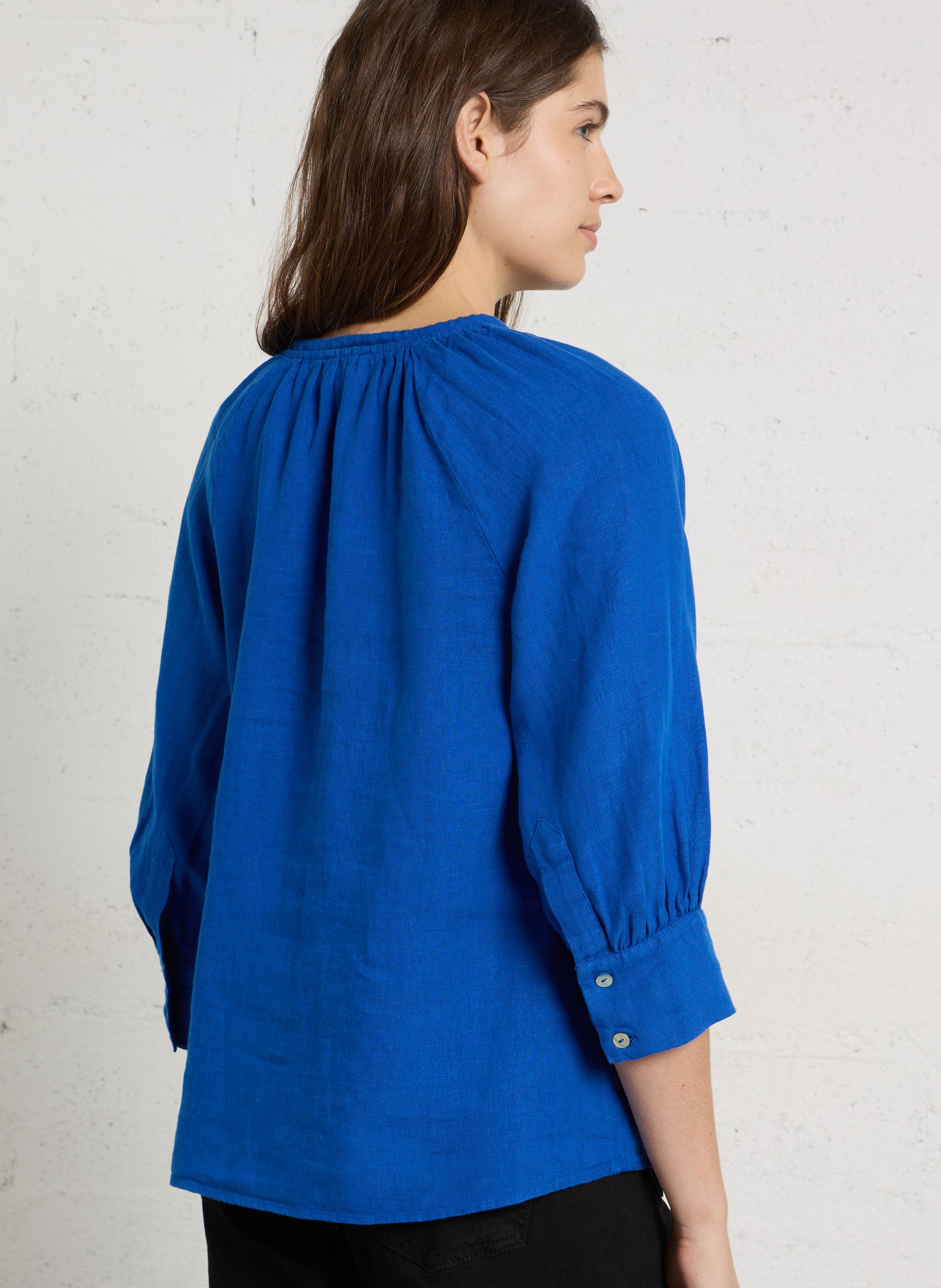 Blouse col rond en lin MAISON 123 Bleu