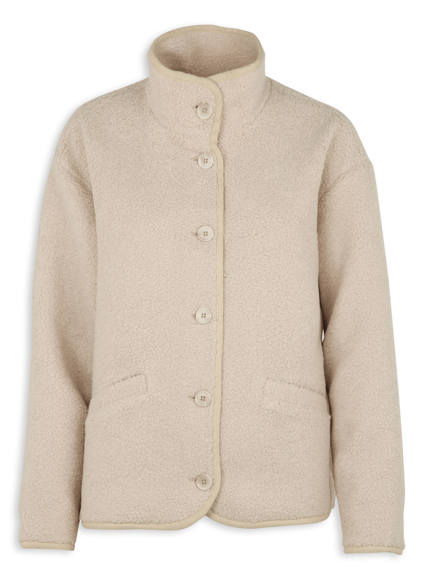 Straight jacket with high collar in bouclé wool JC SOPHIE Beige