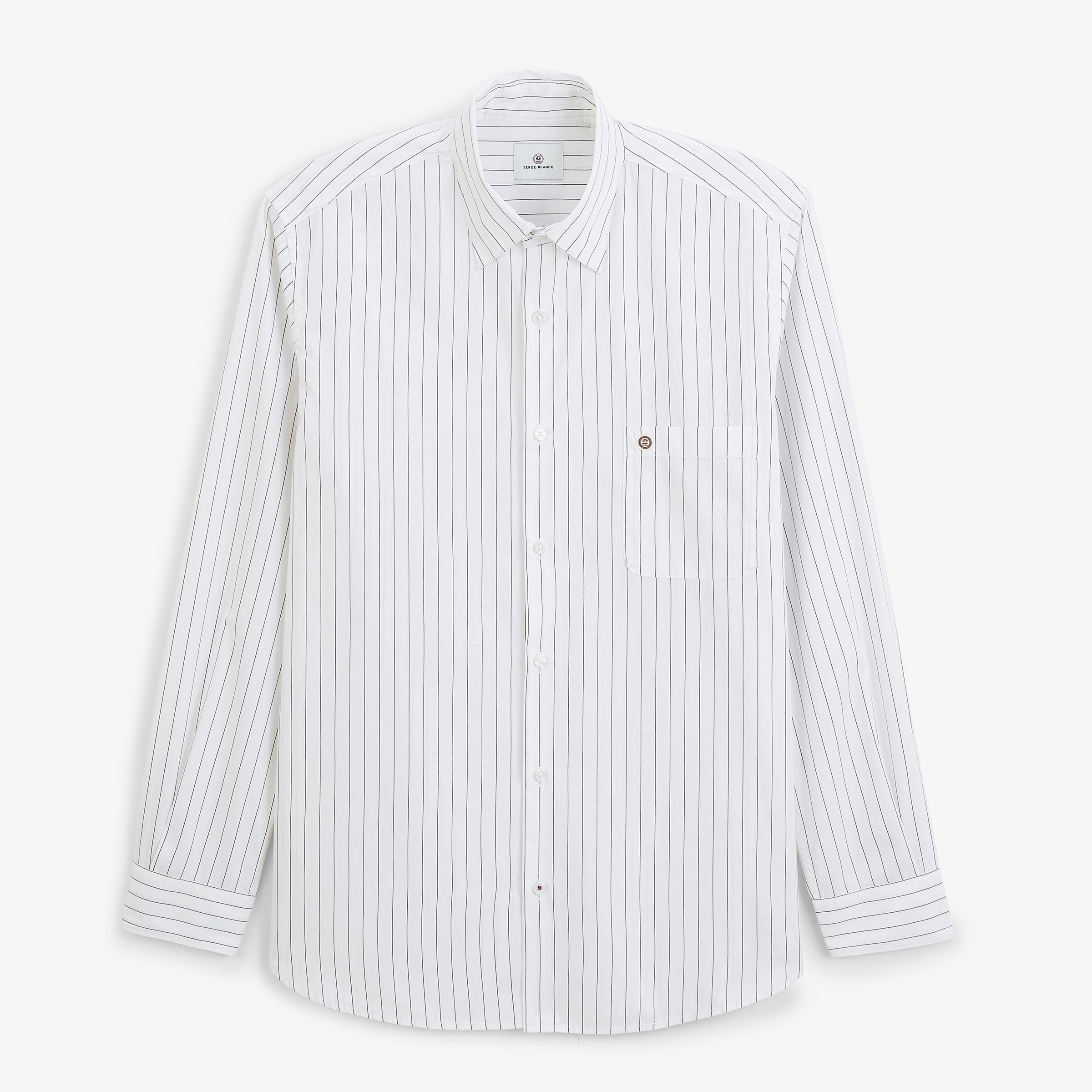 Long-sleeved white cotton tennis shirt with stripes SERGE BLANCO White