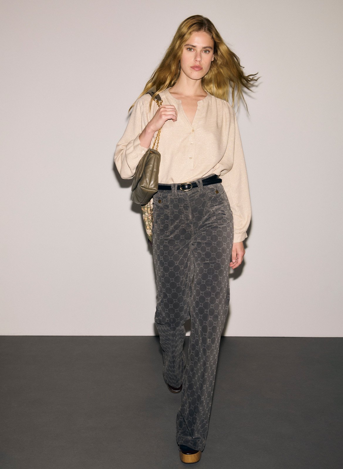 Flare jeans with monogram pattern in blended cotton | Grey GERARD DAREL Women