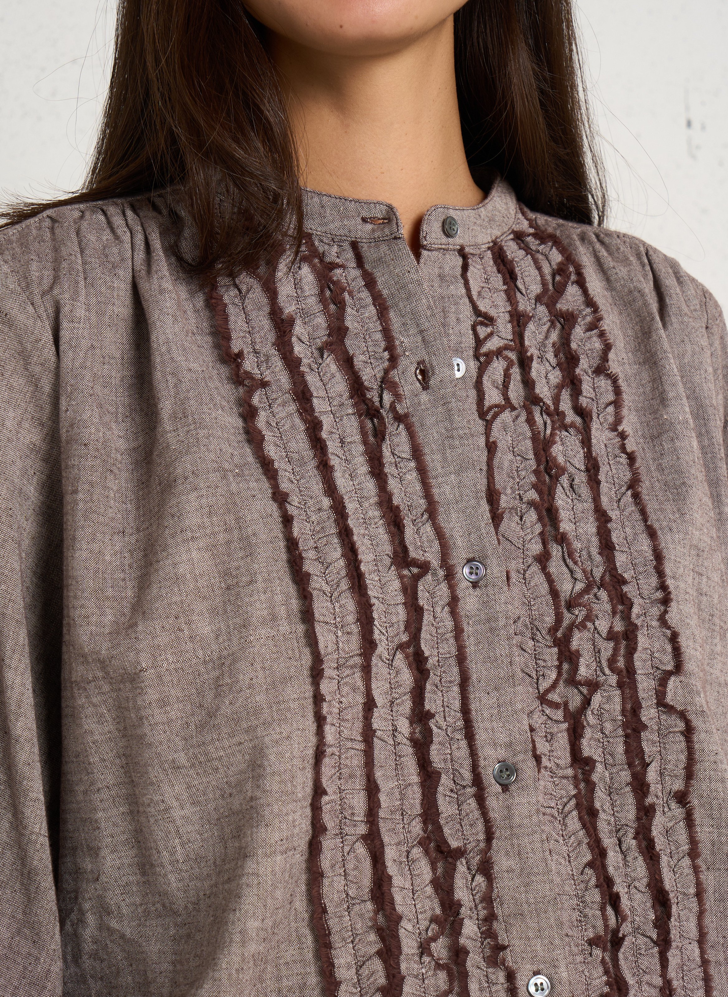 Blouse ample à volants en coton FEEKA Marron