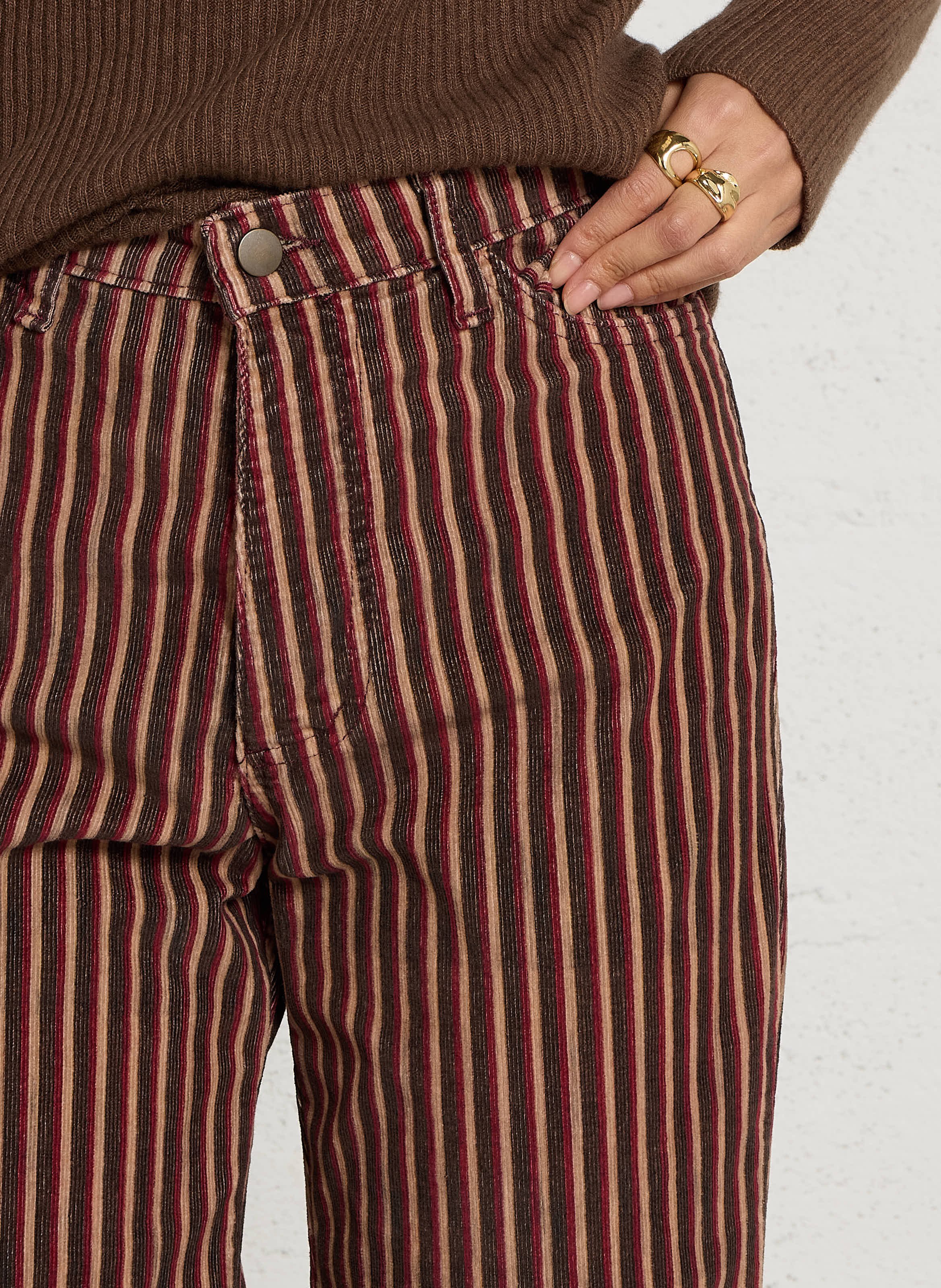 Wijde, gestreepte broek | katoenblend MAISON HOTEL Bruin