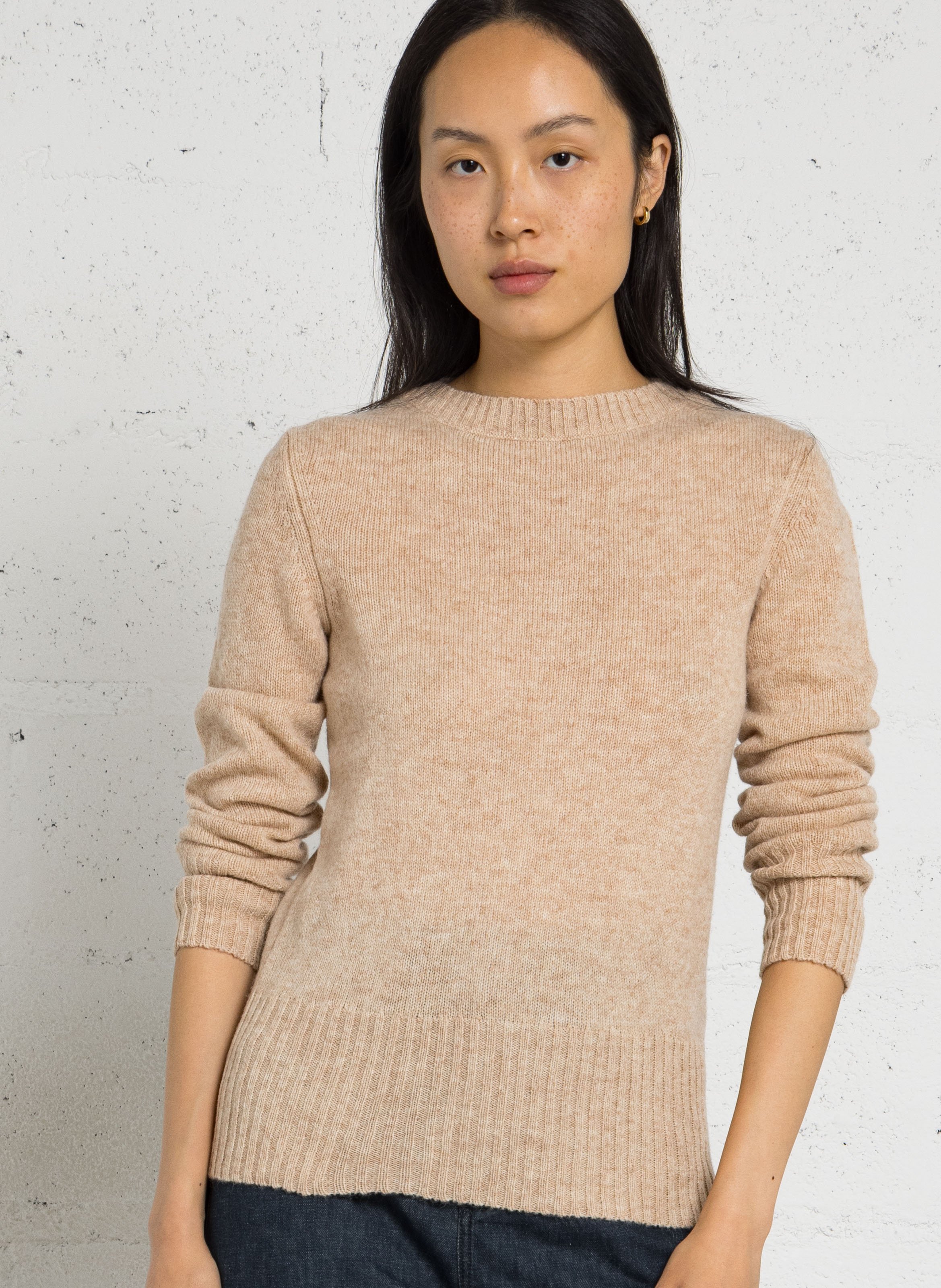 Pull droit col rond en laine SOEUR Beige