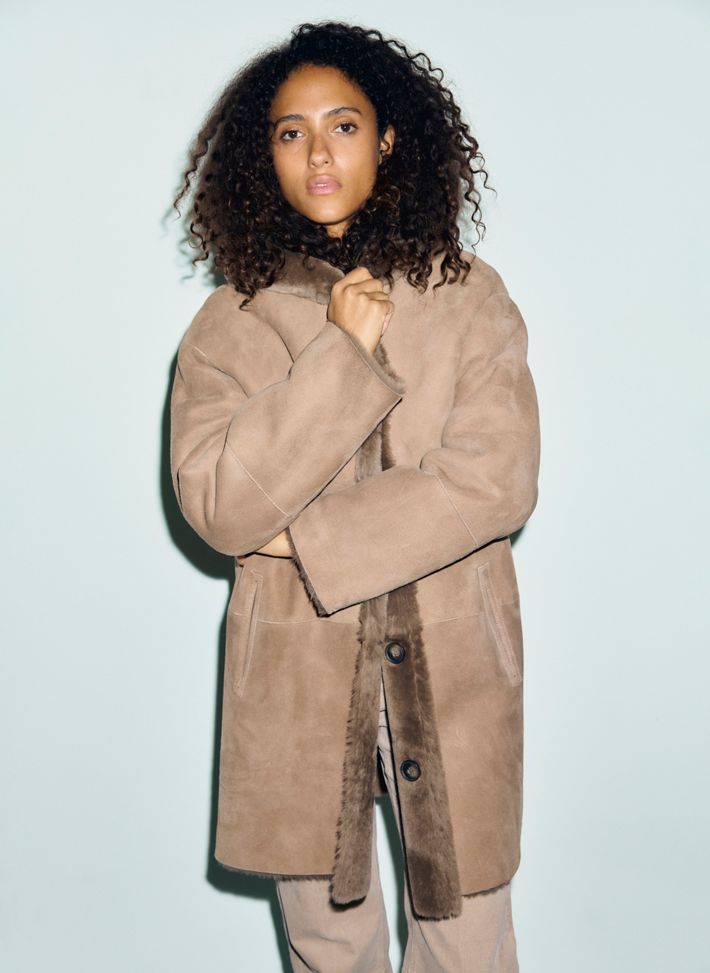 Manteau droit à capuche en cuir GERARD DAREL Marron