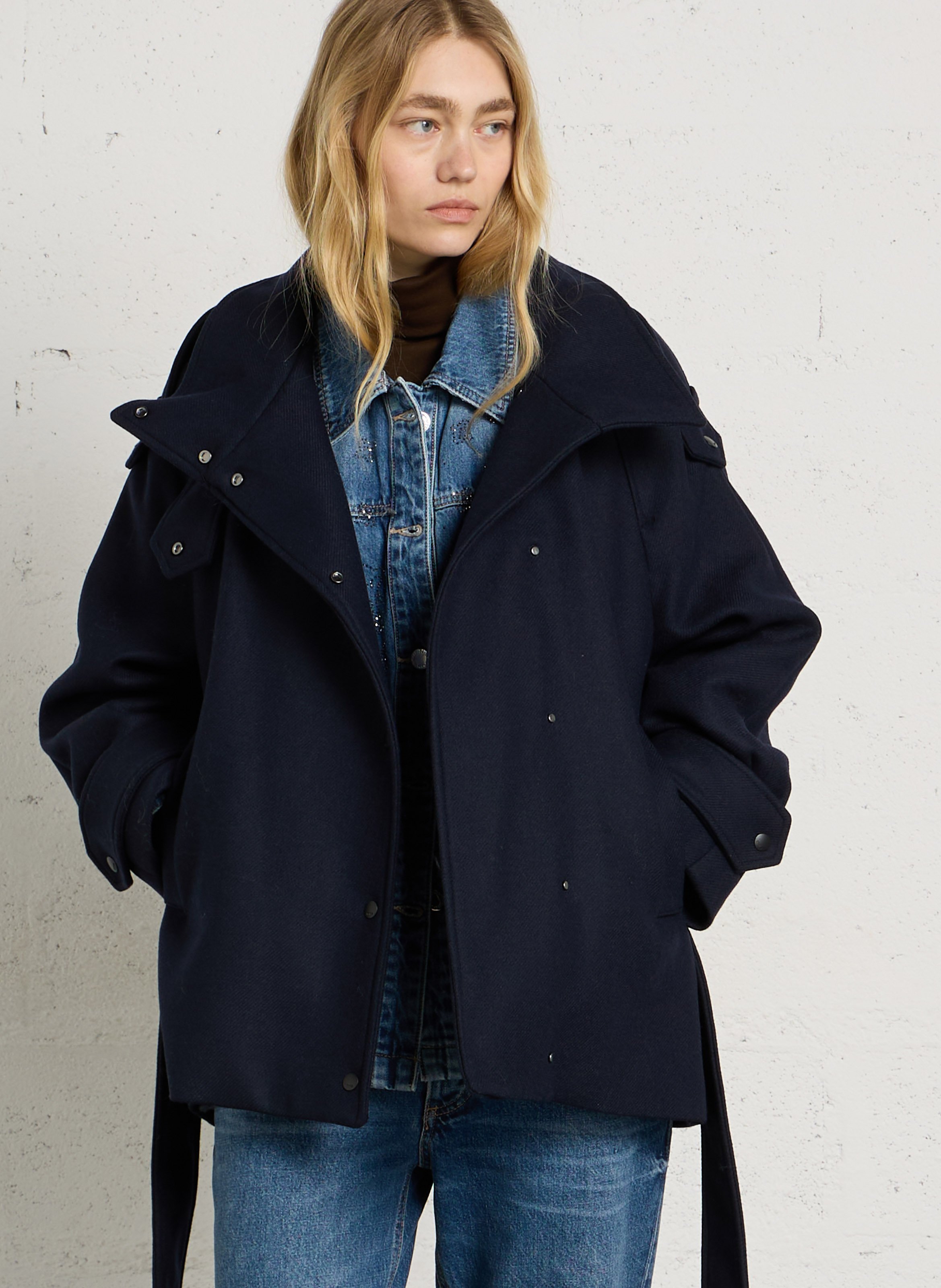 Short trench coat with stand-up collar IKKS Blue