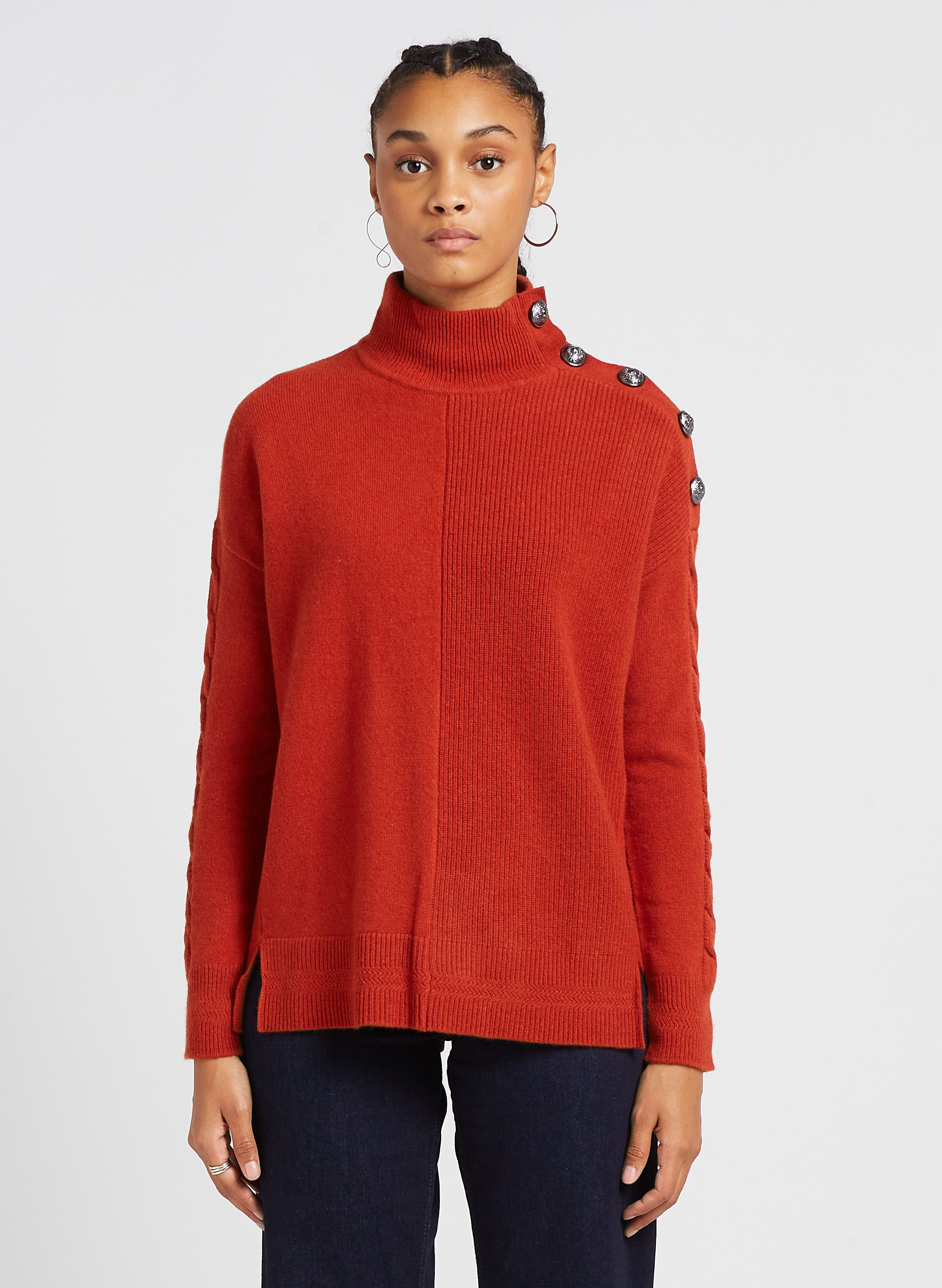 Pull Droit Col Montant En Laine Rouge Tomette Ikks Femme Place