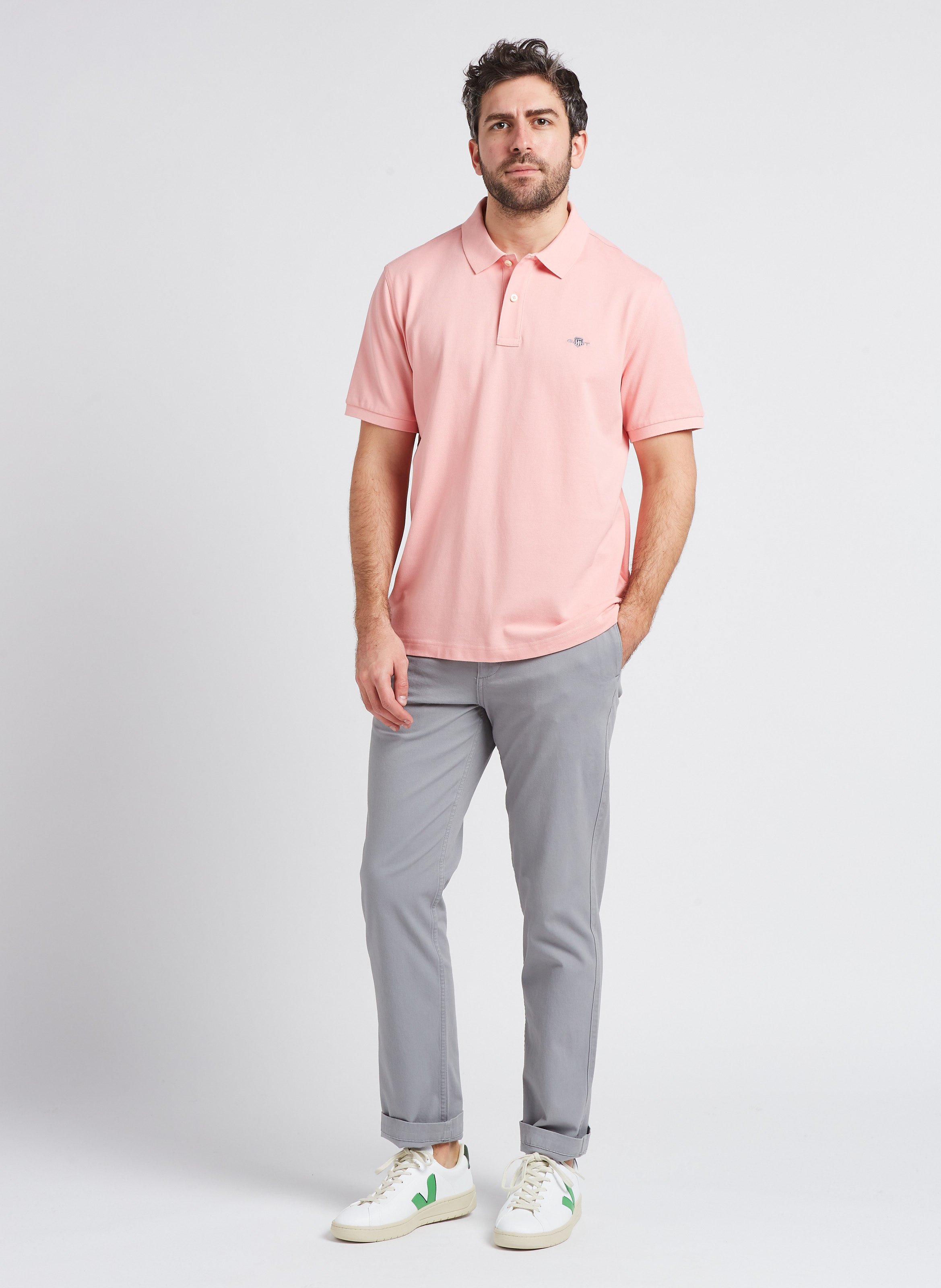 Polo col classique droit en coton  Rose