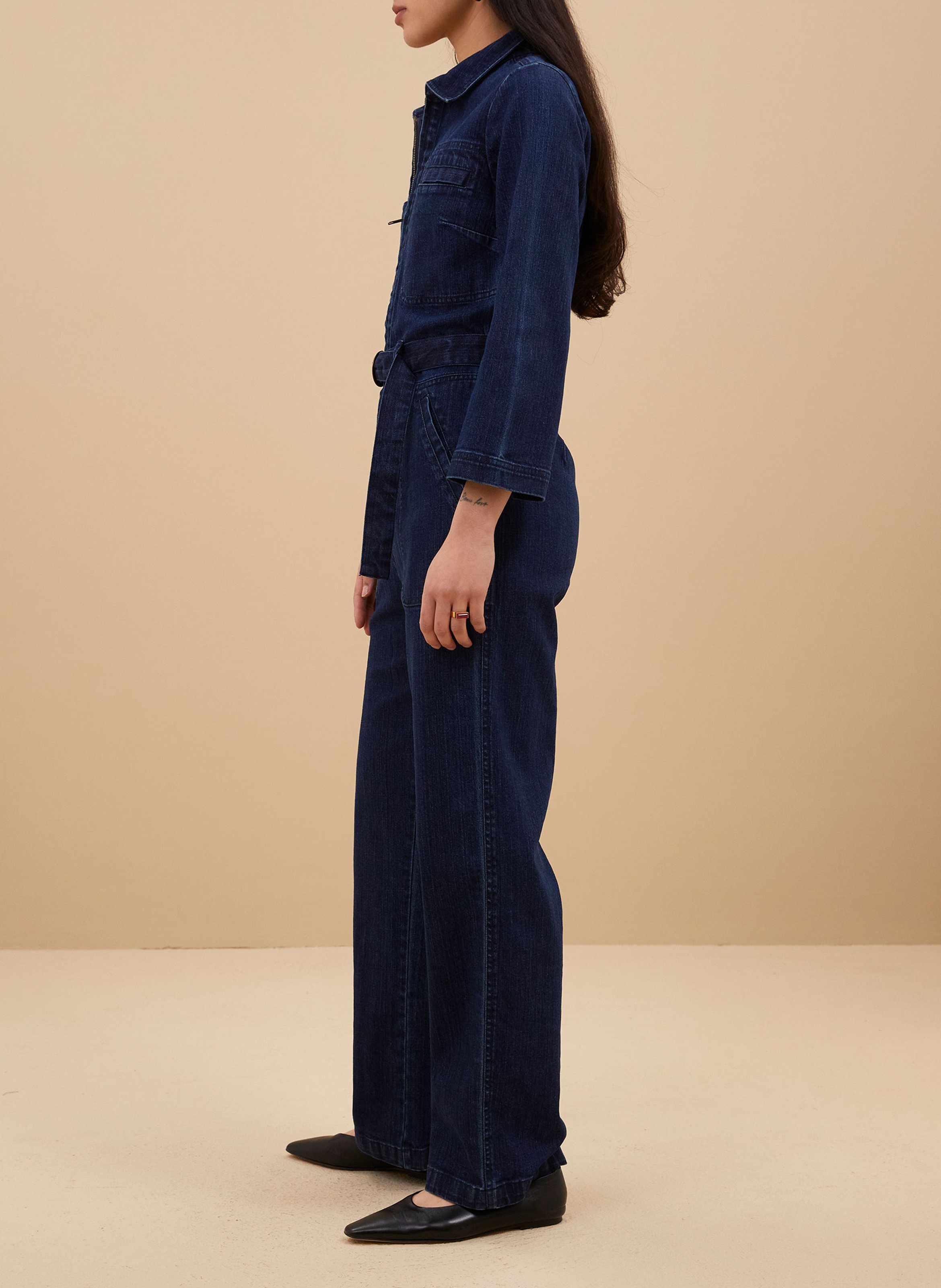 Flared classic collar cotton jumpsuit BY BAR Blue