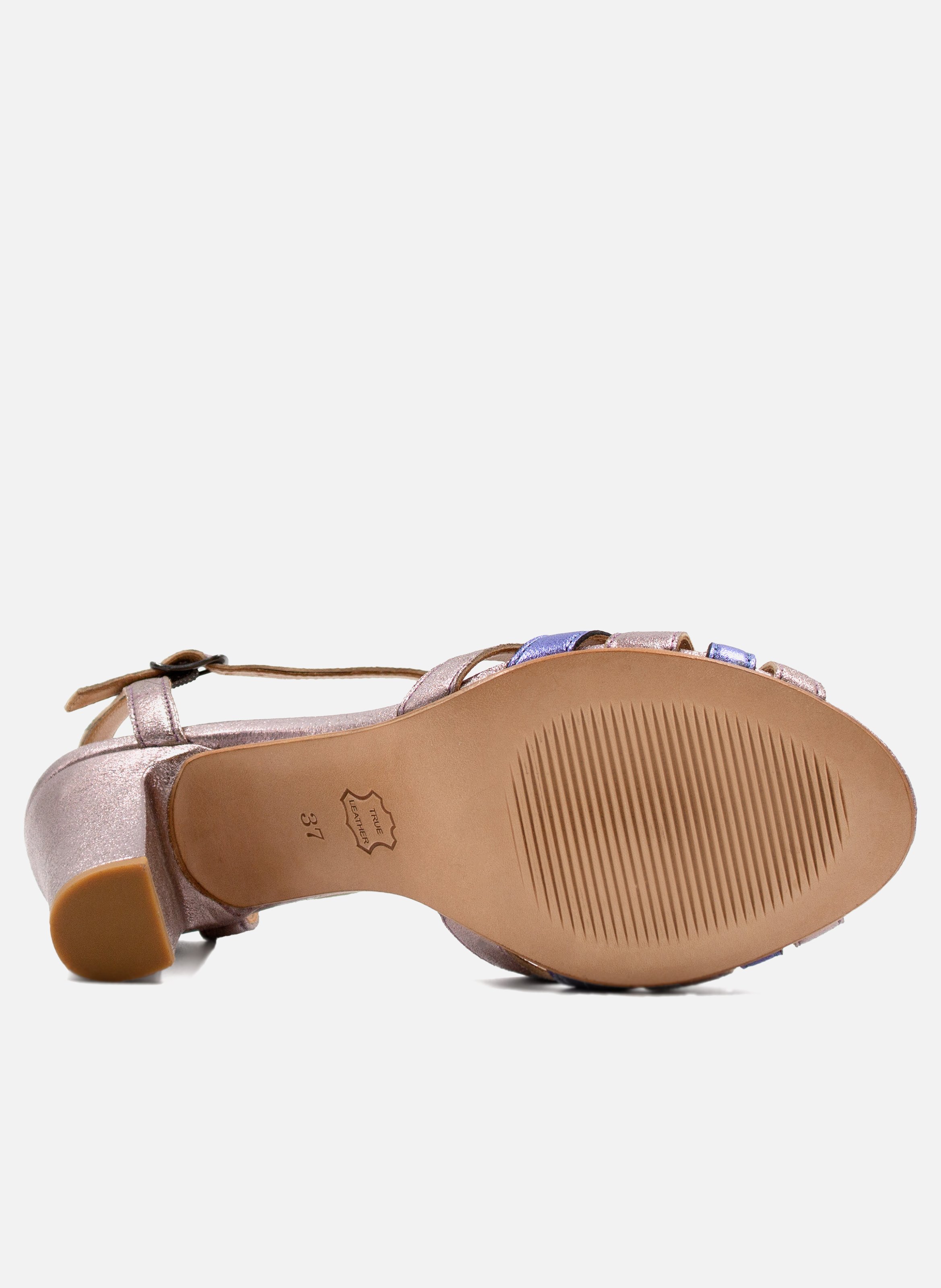 Metallic leather strap sandals with heels JULES & JENN Silver