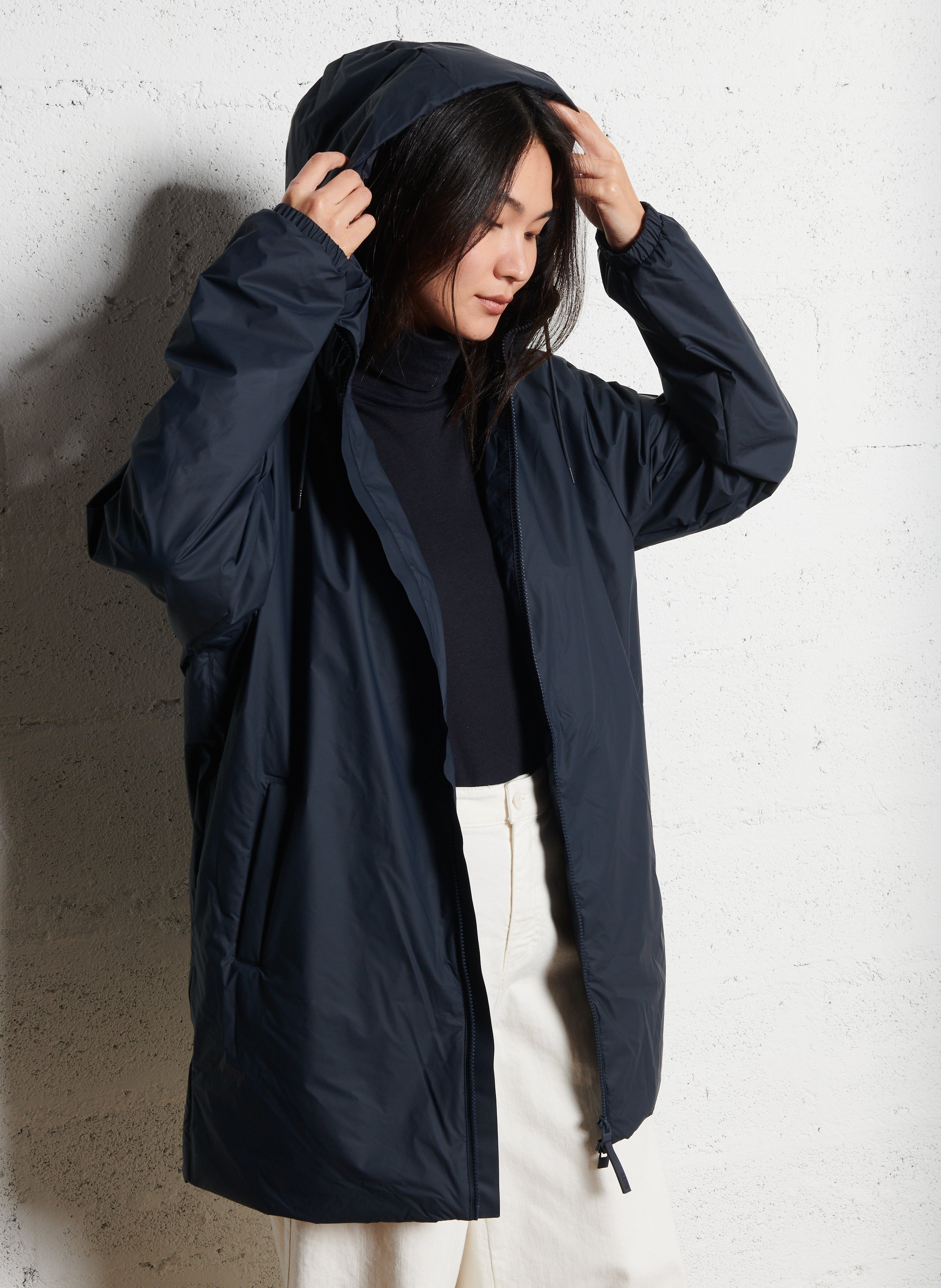 Imperméable col montant droit à capuche RAINS Bleu