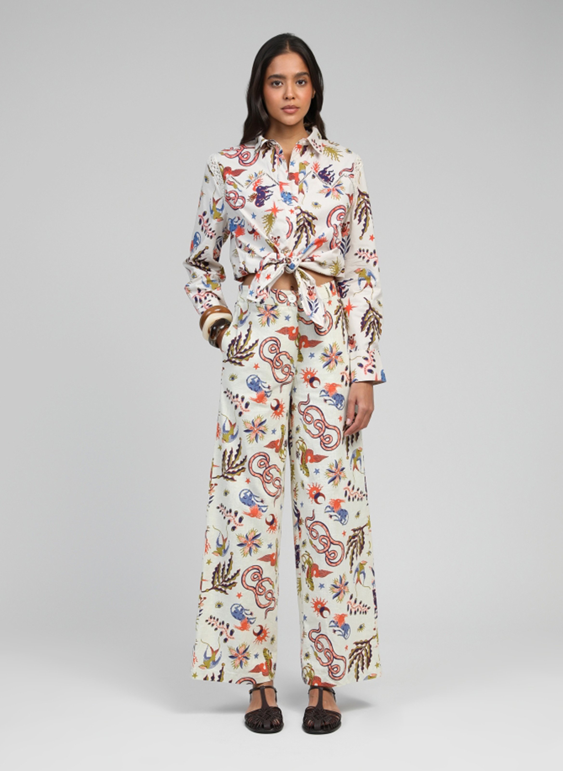 Straight printed cotton shirt AN'GE White