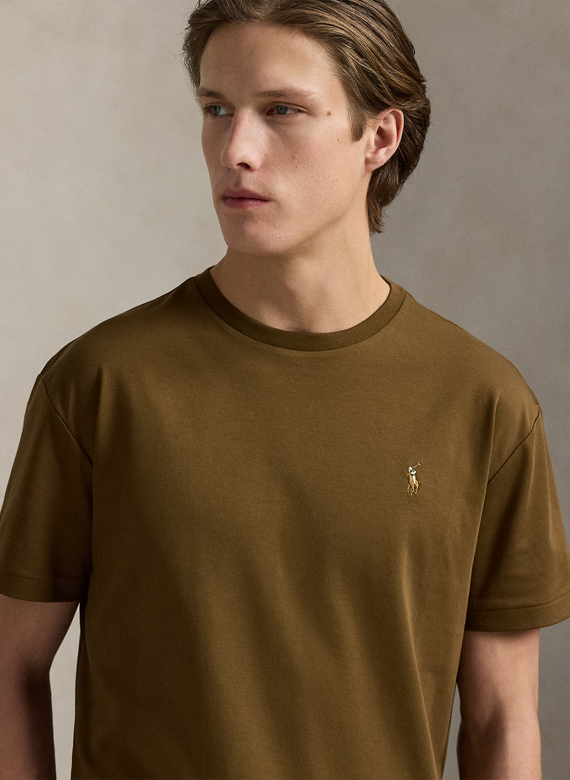 Tee-shirt col rond slim-fit en coton pima avec Pony Player POLO RALPH LAUREN Marron