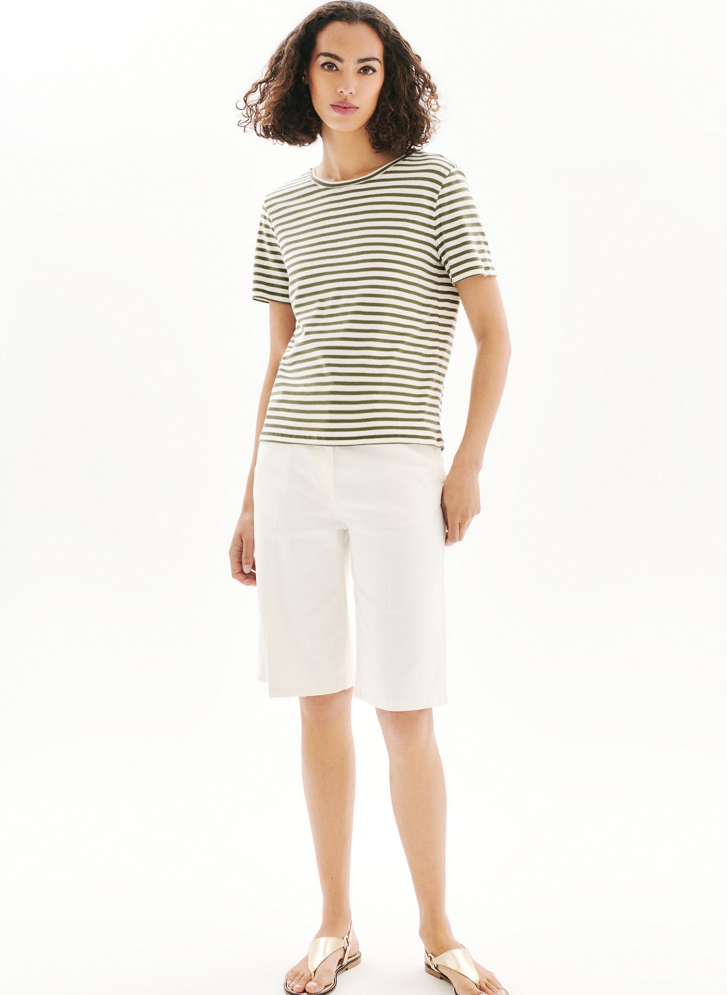 Tee-shirt col rond droit à rayures CAROLL Vert