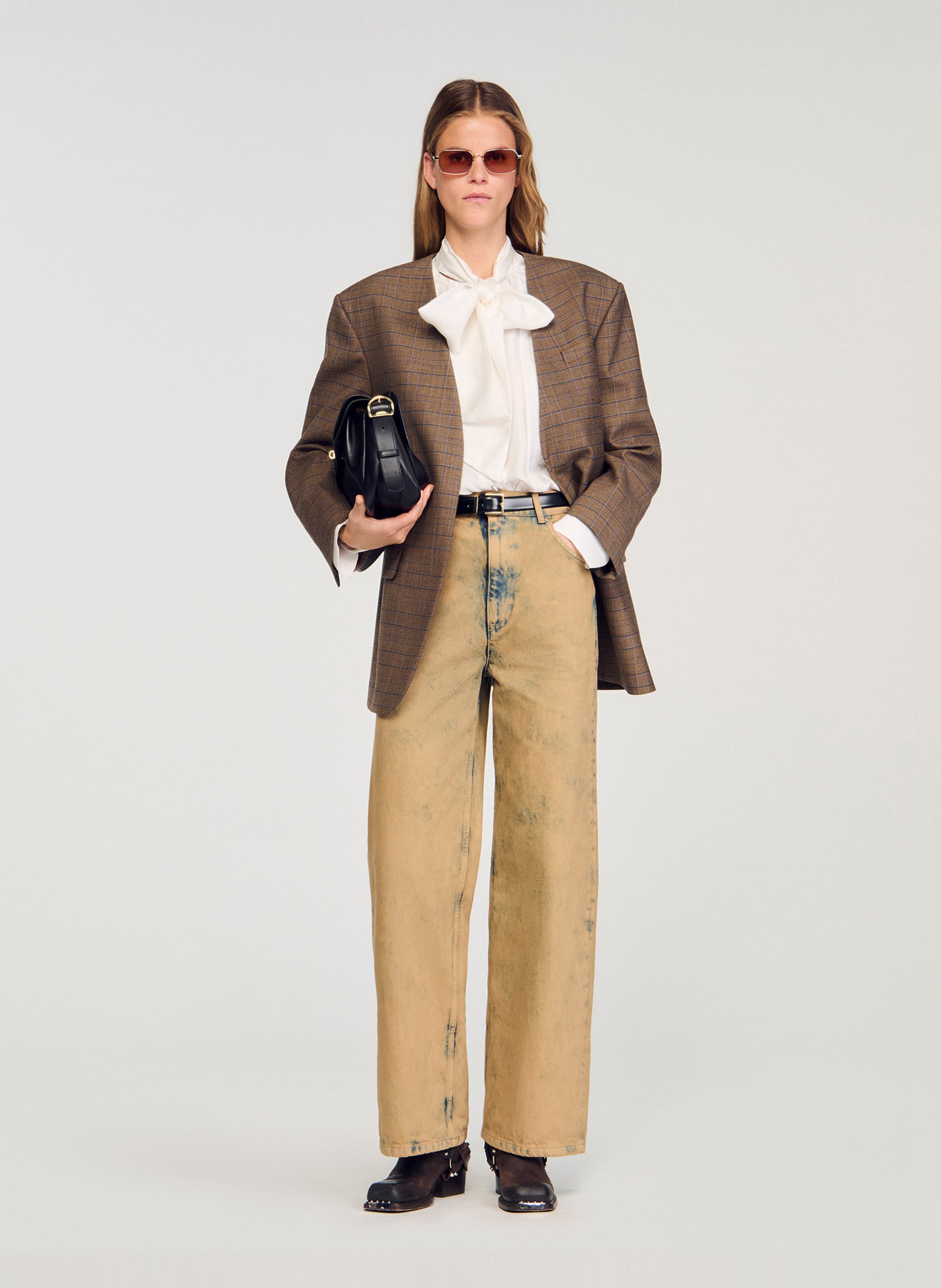 Jean large délavé en coton SANDRO Beige