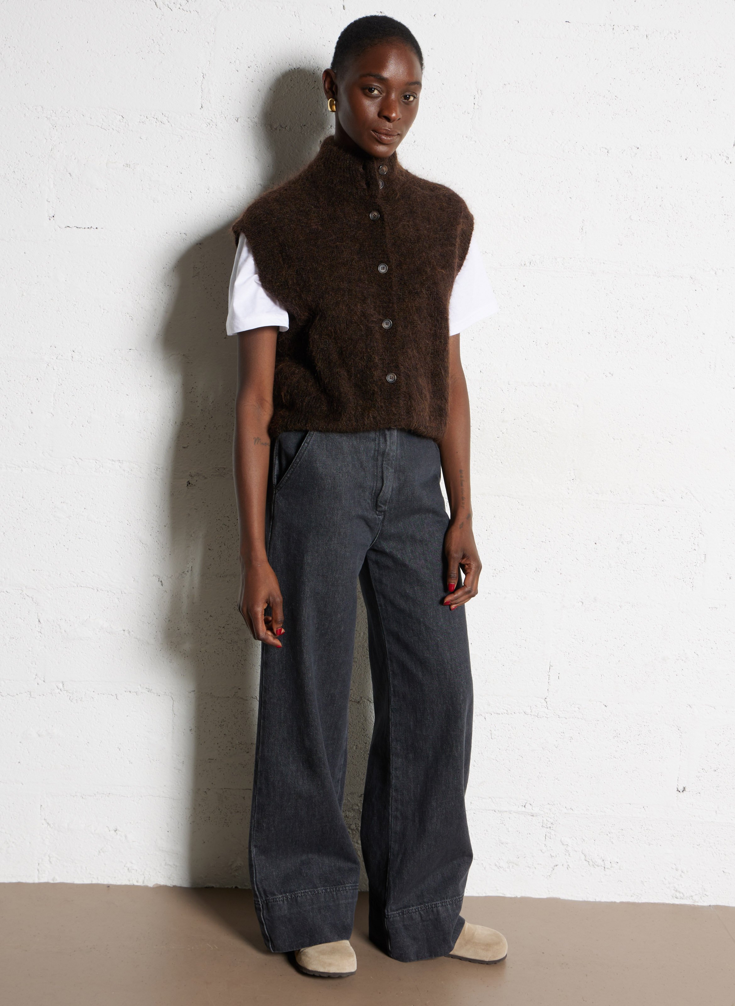 Vest met opstaande kraag - wolblend DES PETITS HAUTS Bruin