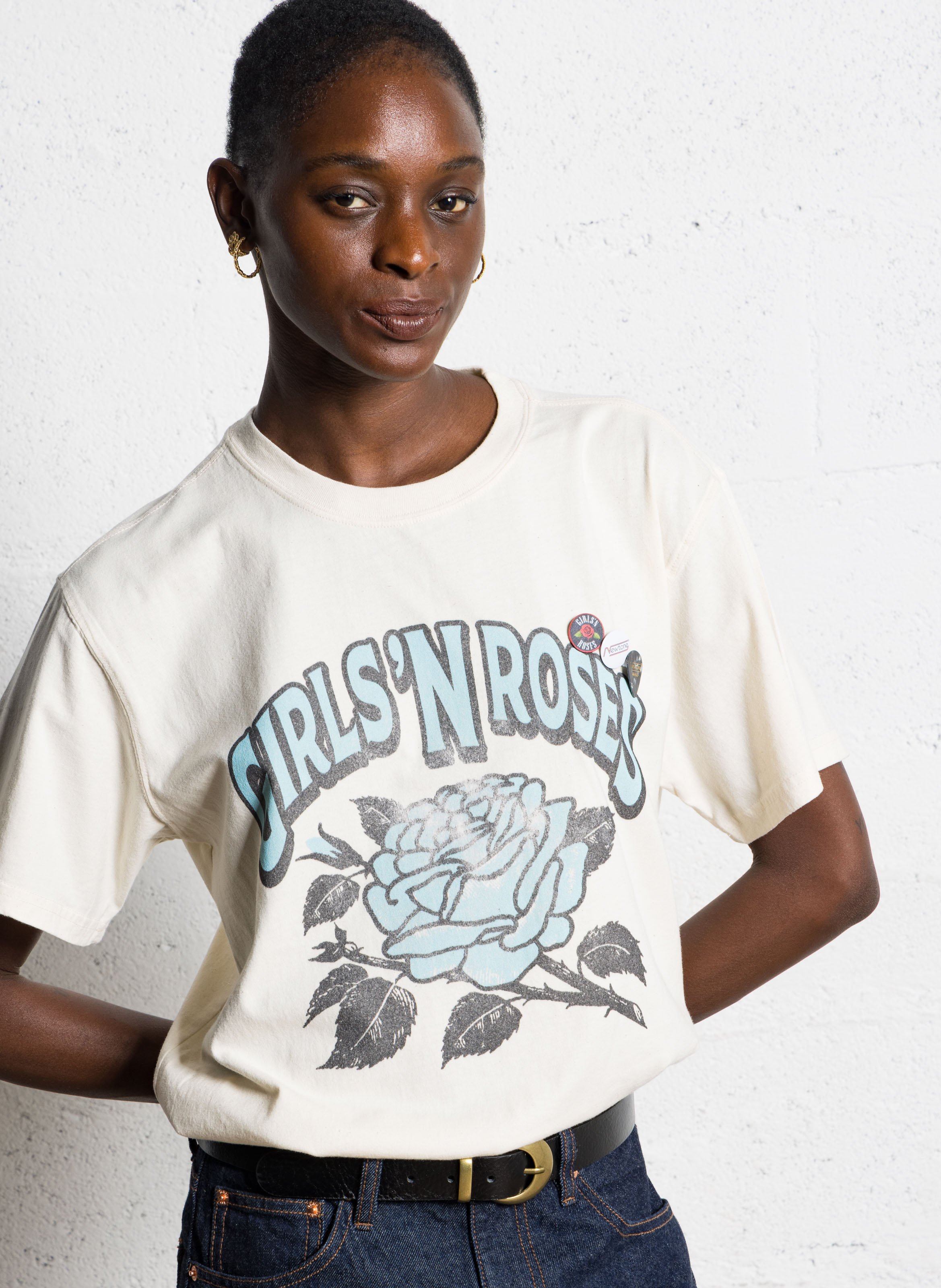 Tee-shirt droit col rond sérigraphié en coton NEWTONE Beige