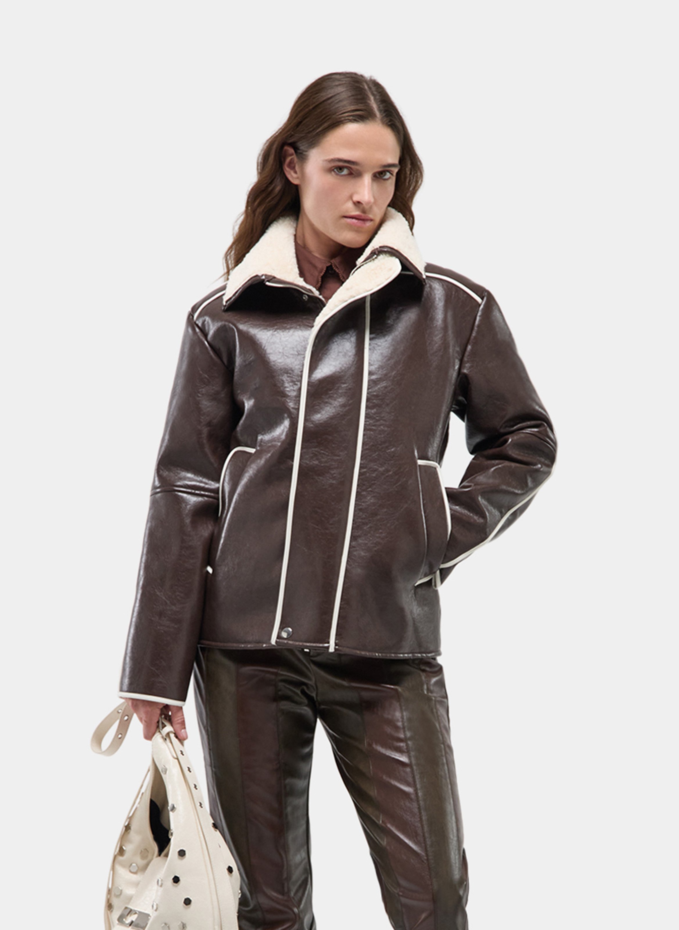 Straight coat with teddy collar LAAGAM Brown