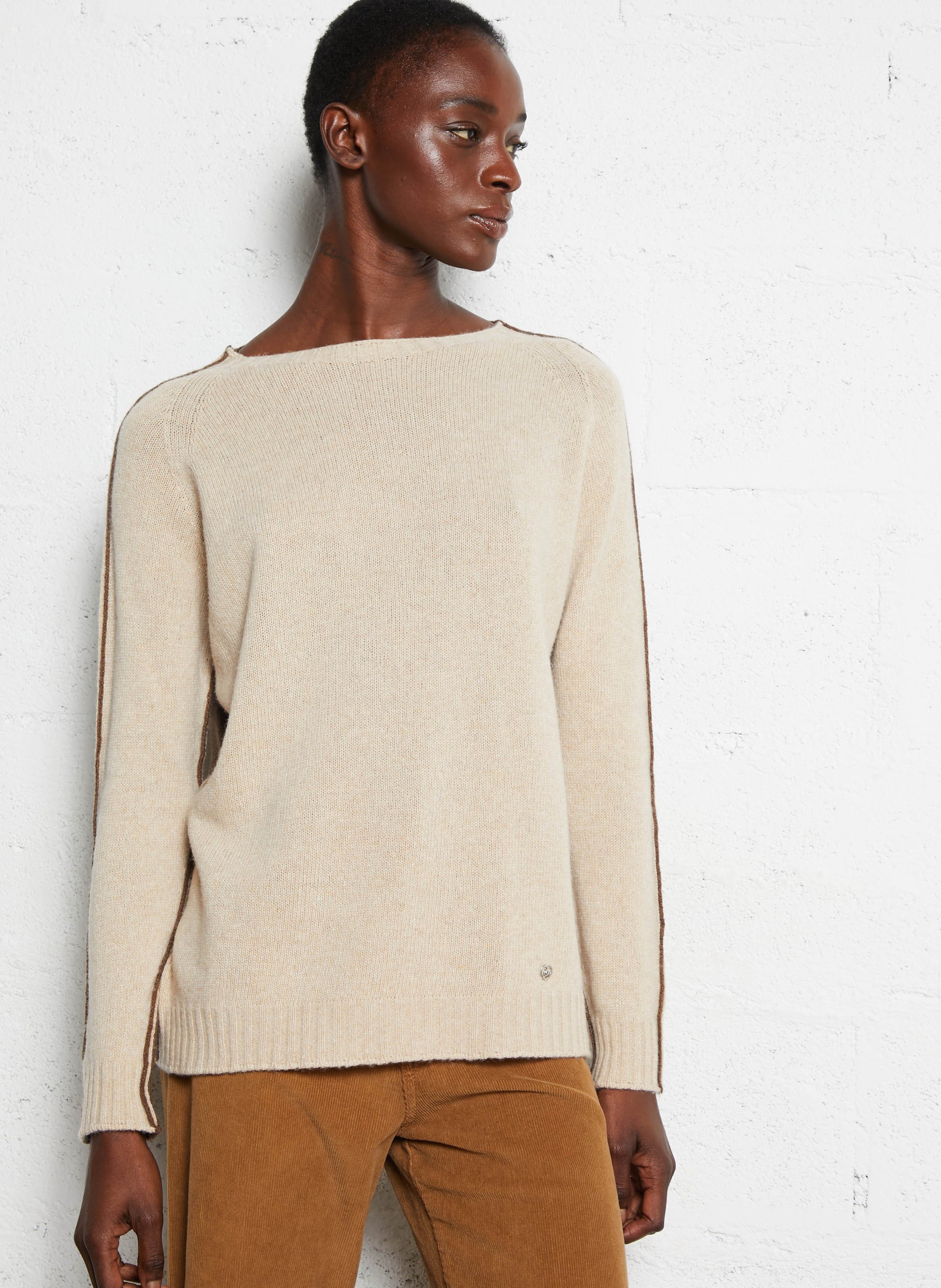 Pull col rond en laine mélangée PLEASE Beige