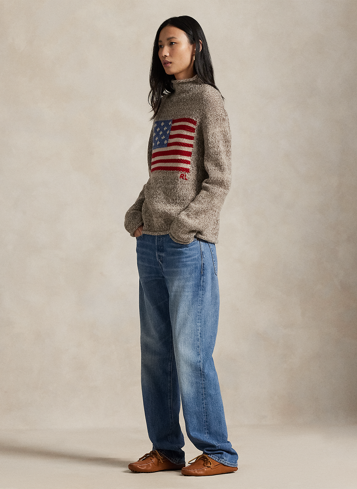 Pull droit col montant en laine mélangée POLO RALPH LAUREN Beige