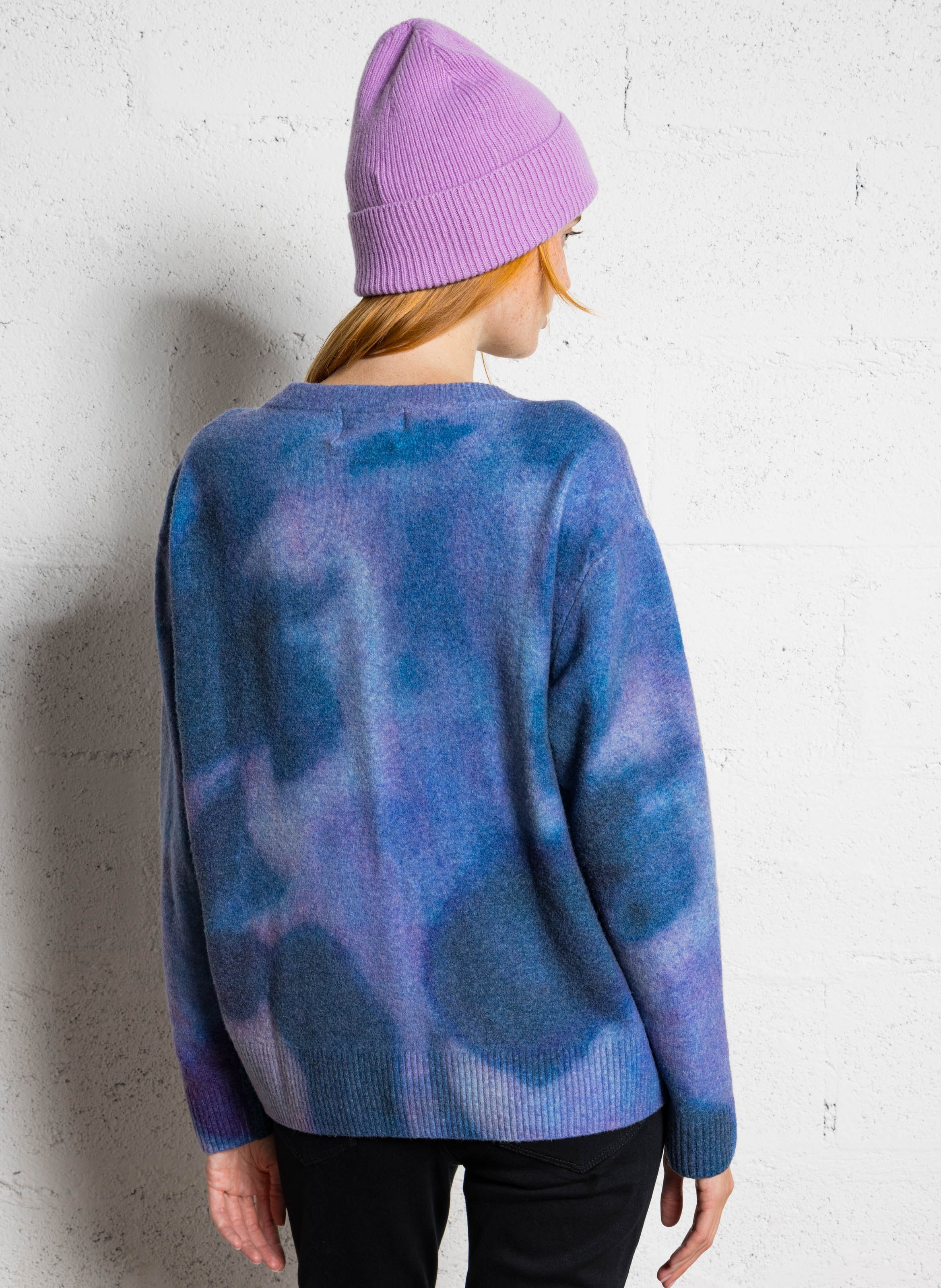 Cardigan col v en laine mélangée LEON & HARPER Bleu