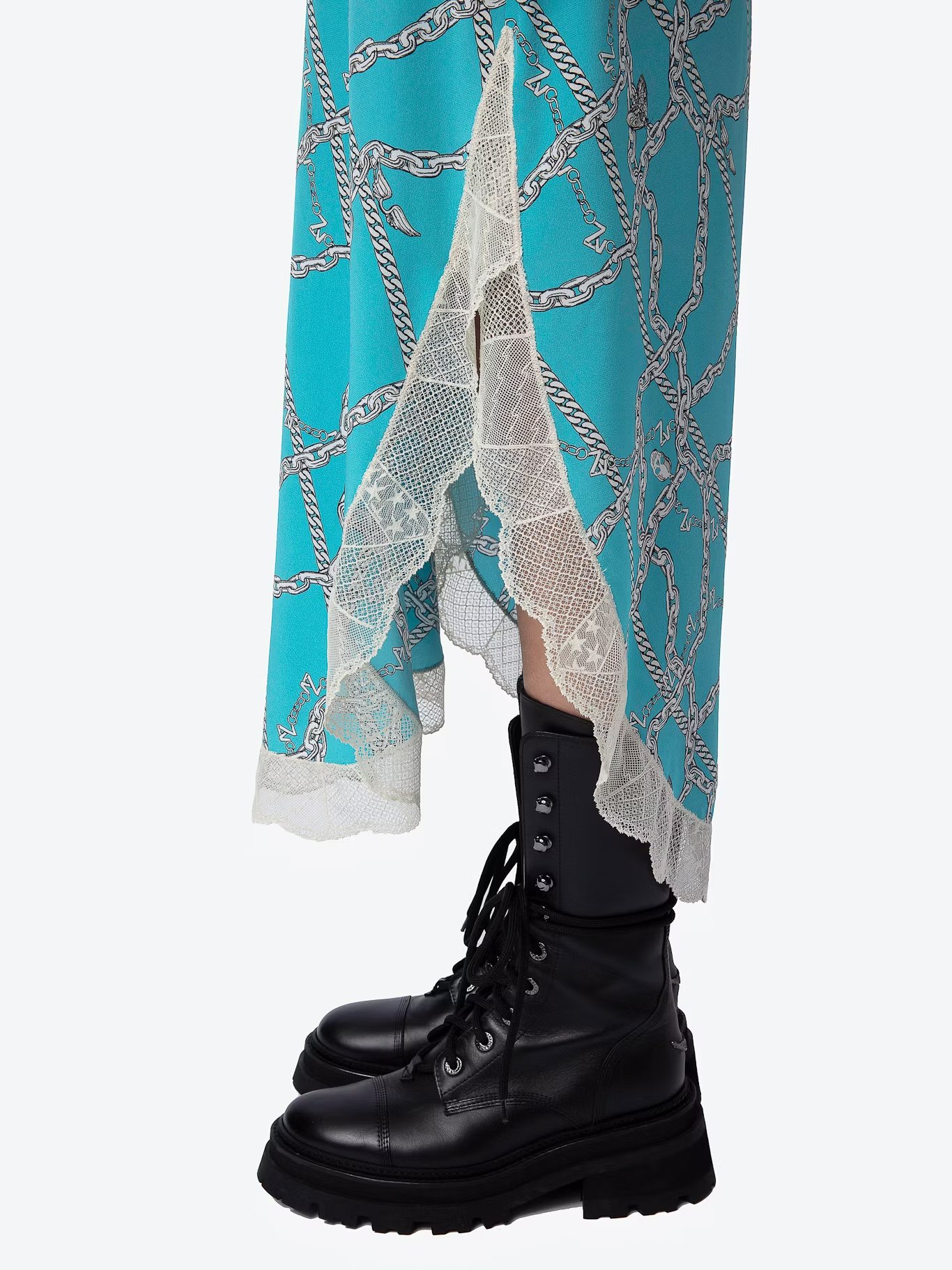 Robe longue imprimée à dentelle en soie ZADIG&VOLTAIRE Bleu