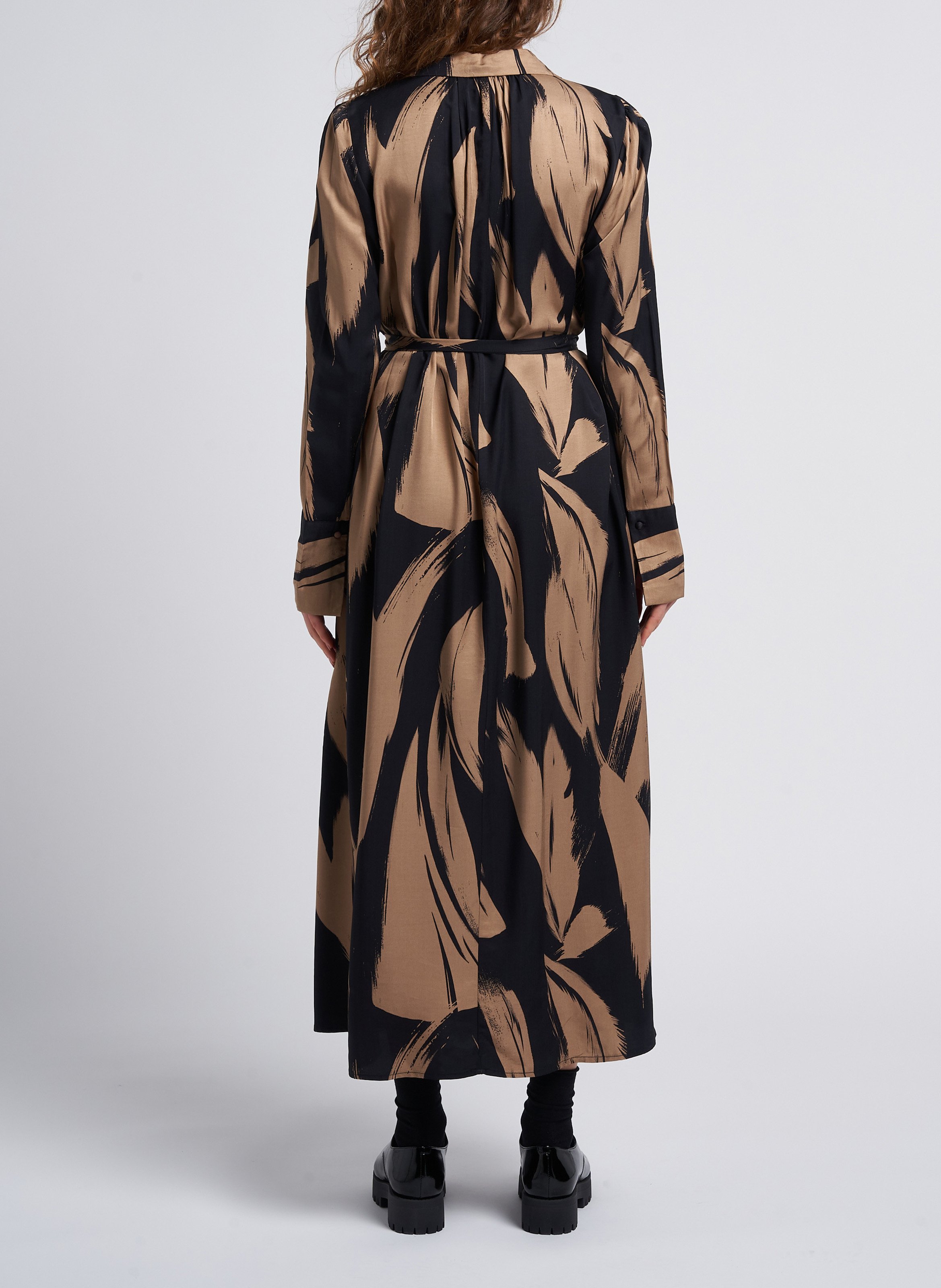 Long printed dress with classic collar VILA Black