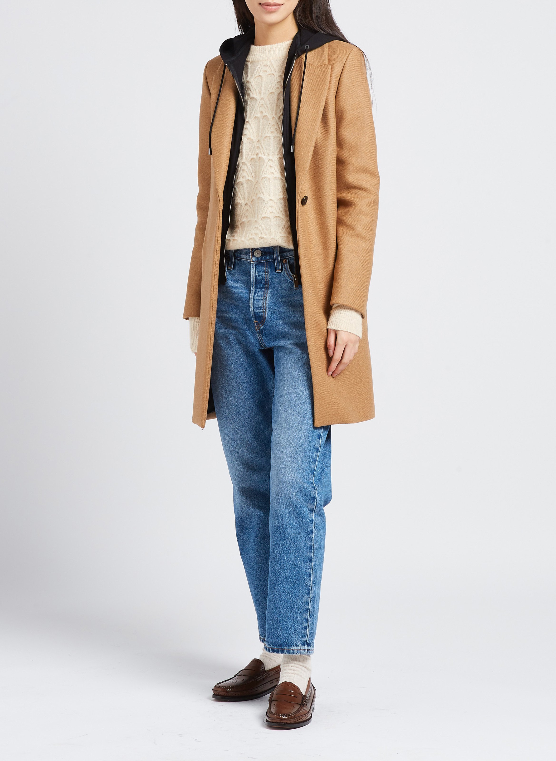 Wool-blend coat with tailored collar IKKS Brown
