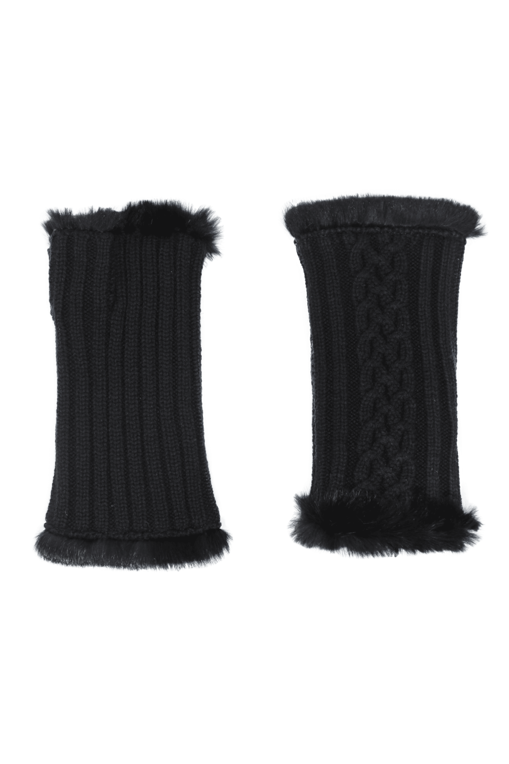 Victory wool fingerless gloves lined with rabbit fur AGNELLE Black