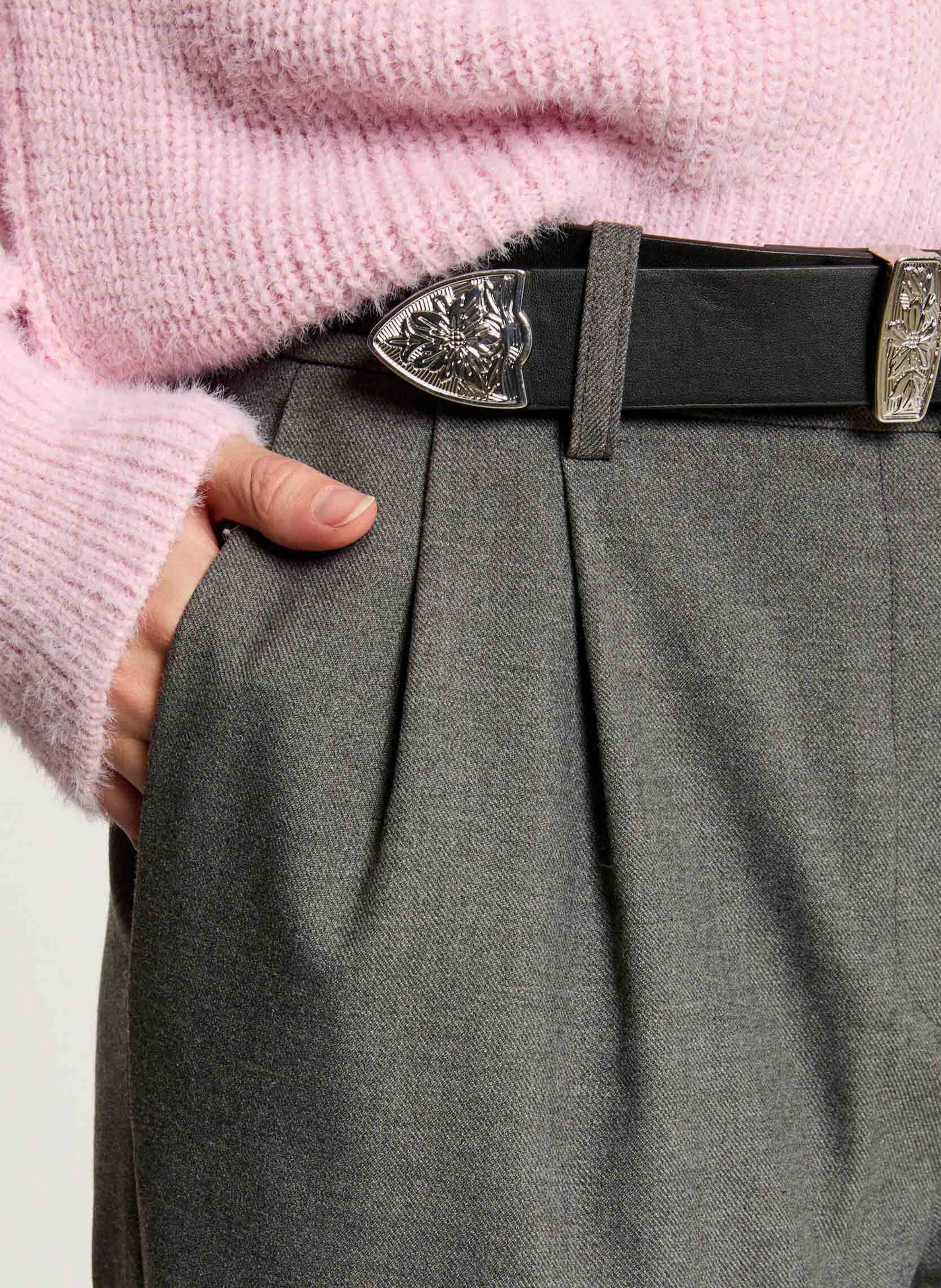 Pantalon large à pinces taille haute MORGAN Gris