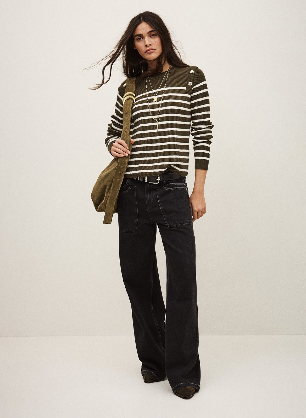 <p>Pull met ronde hals in katoen en wolmix met print</p> BA&SH Kaki