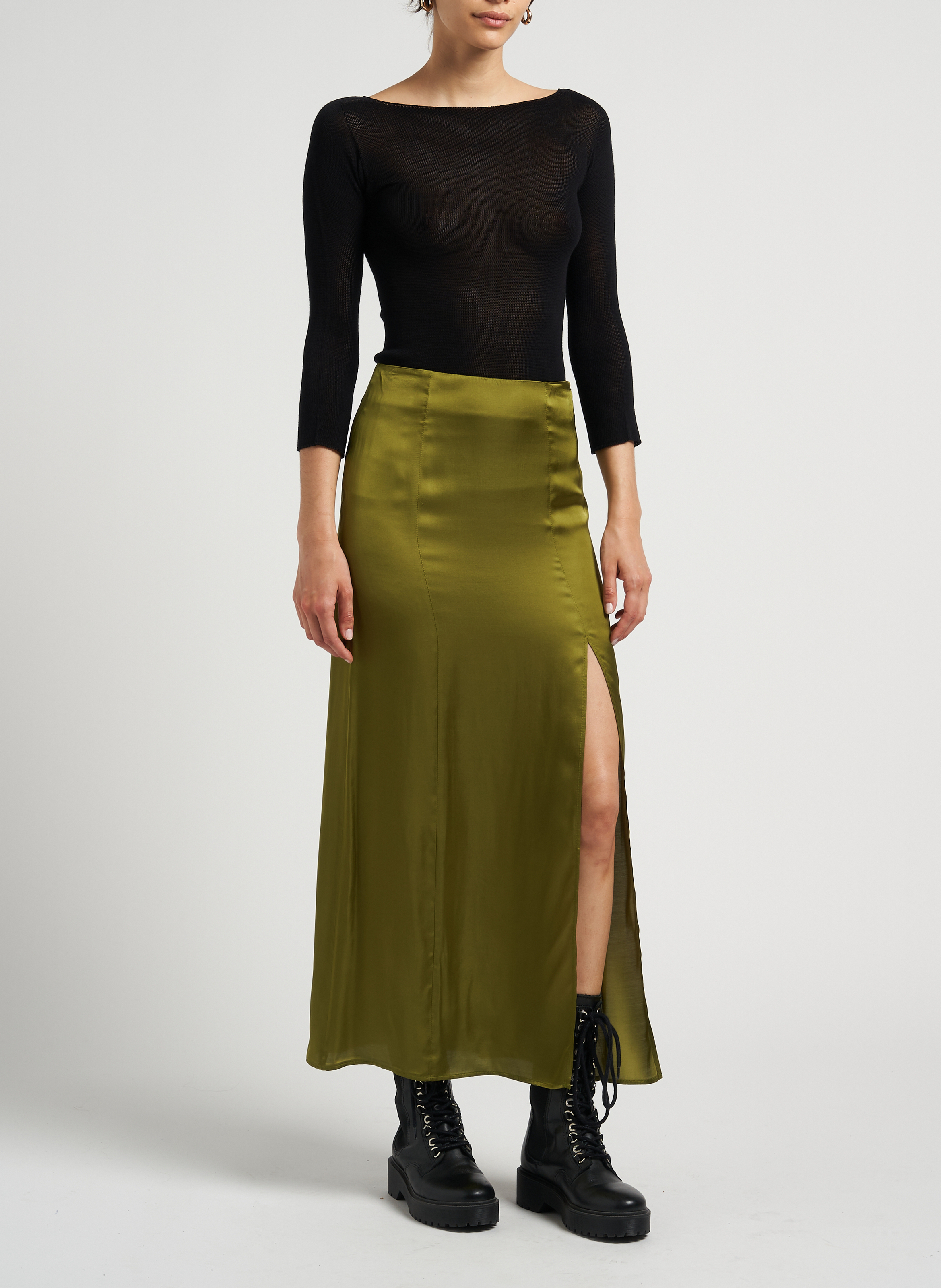 Lange, satijnen rok MAX&Co. Groen