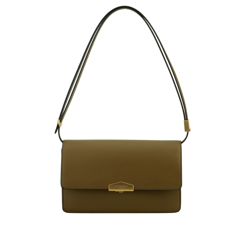 Crossbody bag in smooth leather POURCHET Green