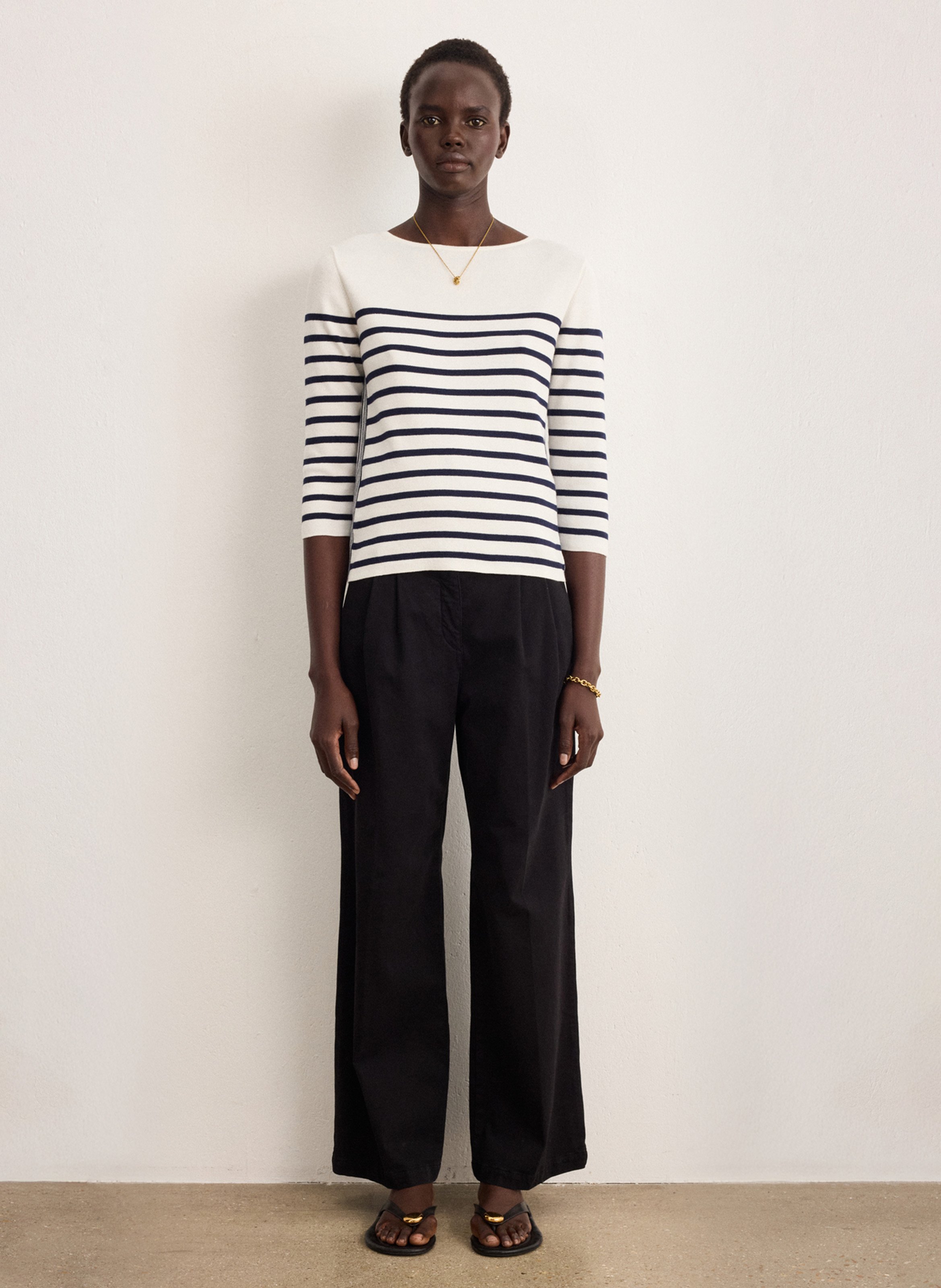 Pull marinière droit col rond  PABLO Beige