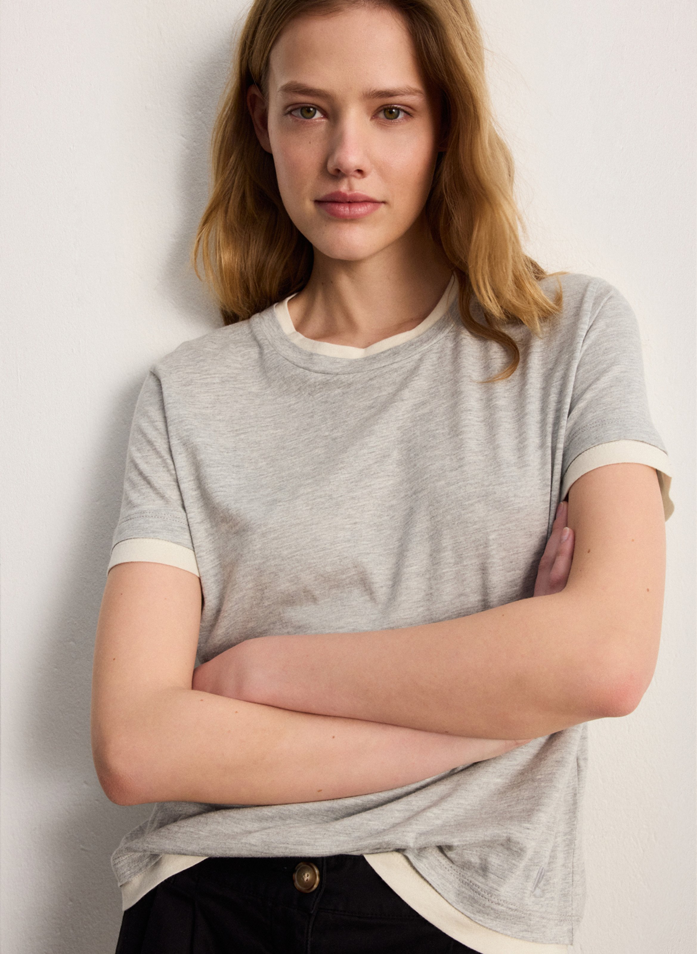 T-shirt droit col rond en coton mélangé PABLO Gris