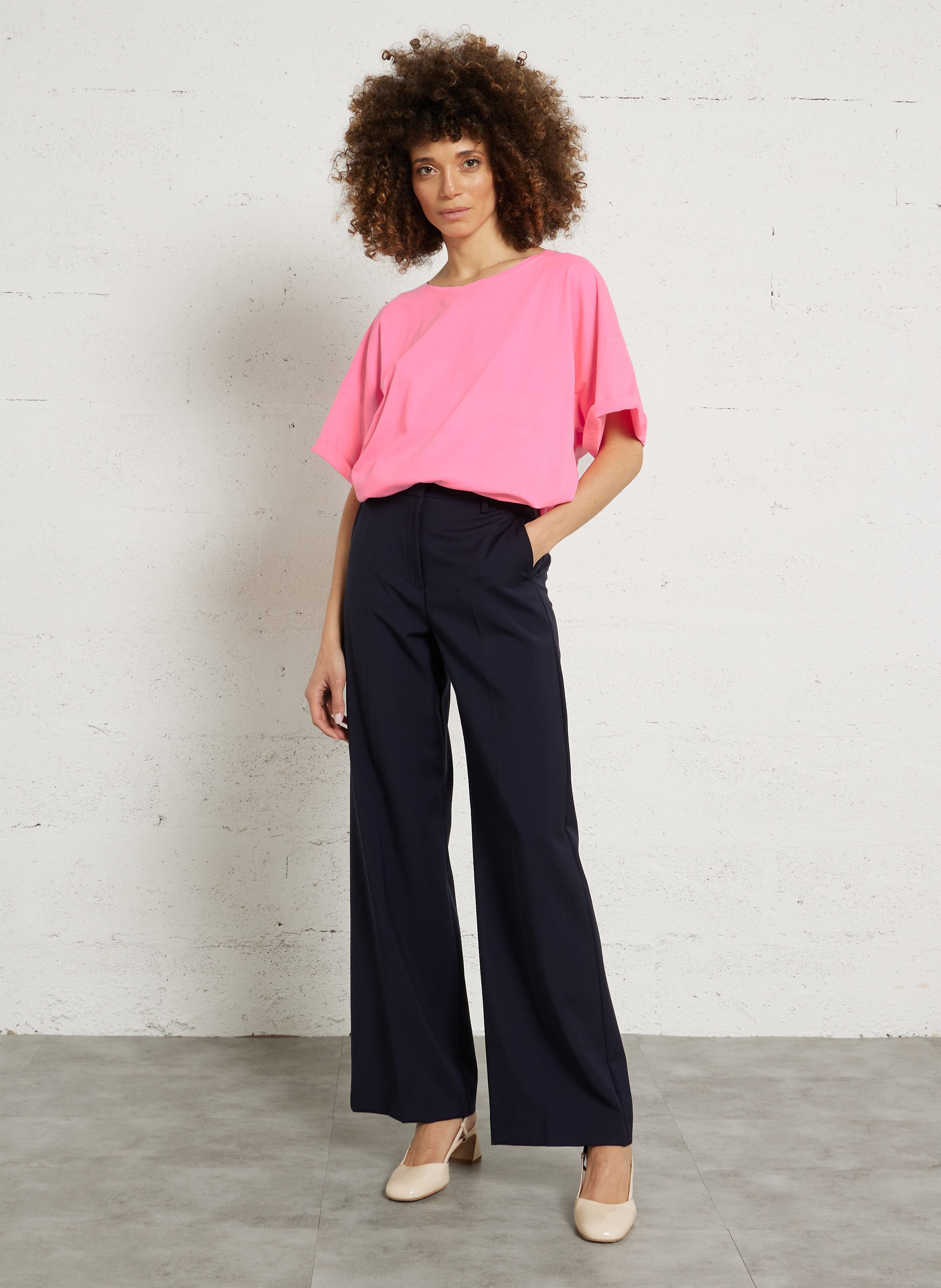 Tee-shirt col rond en coton DES PETITS HAUTS Rose