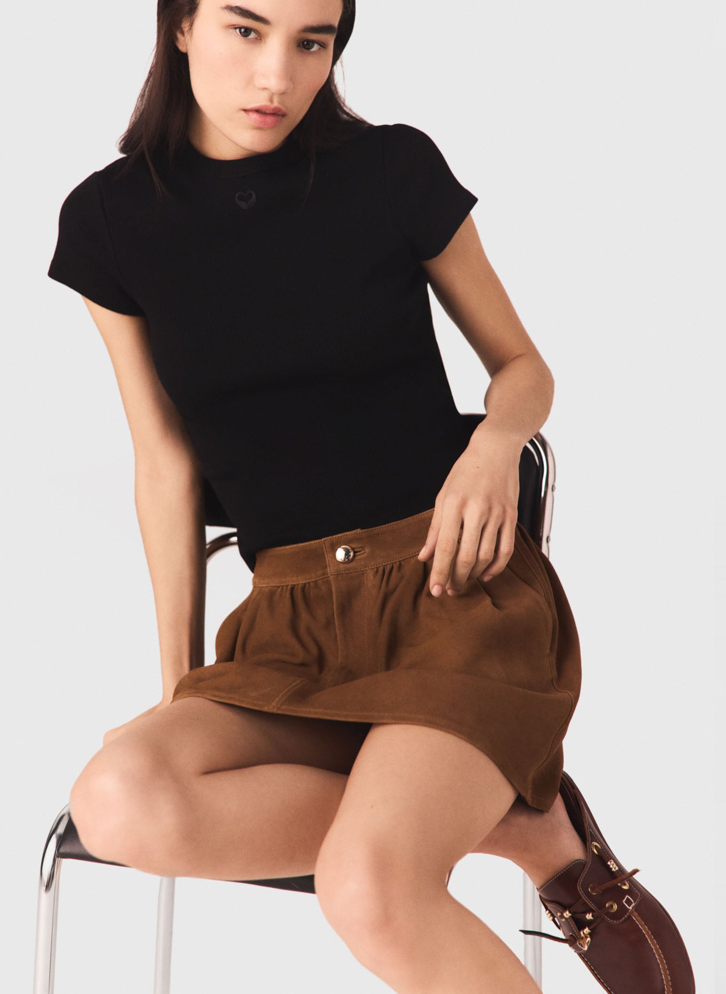 Fitted round neck T-shirt in blended cotton MAJE Black