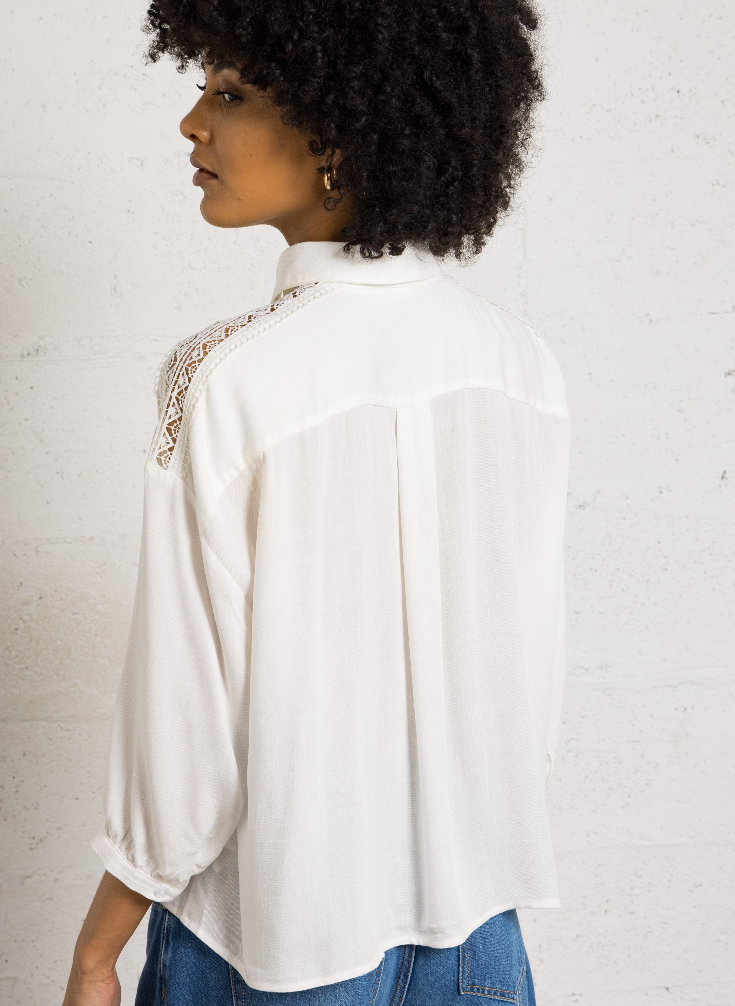 Oversized shirt with classic embroidered collar SEE U SOON White