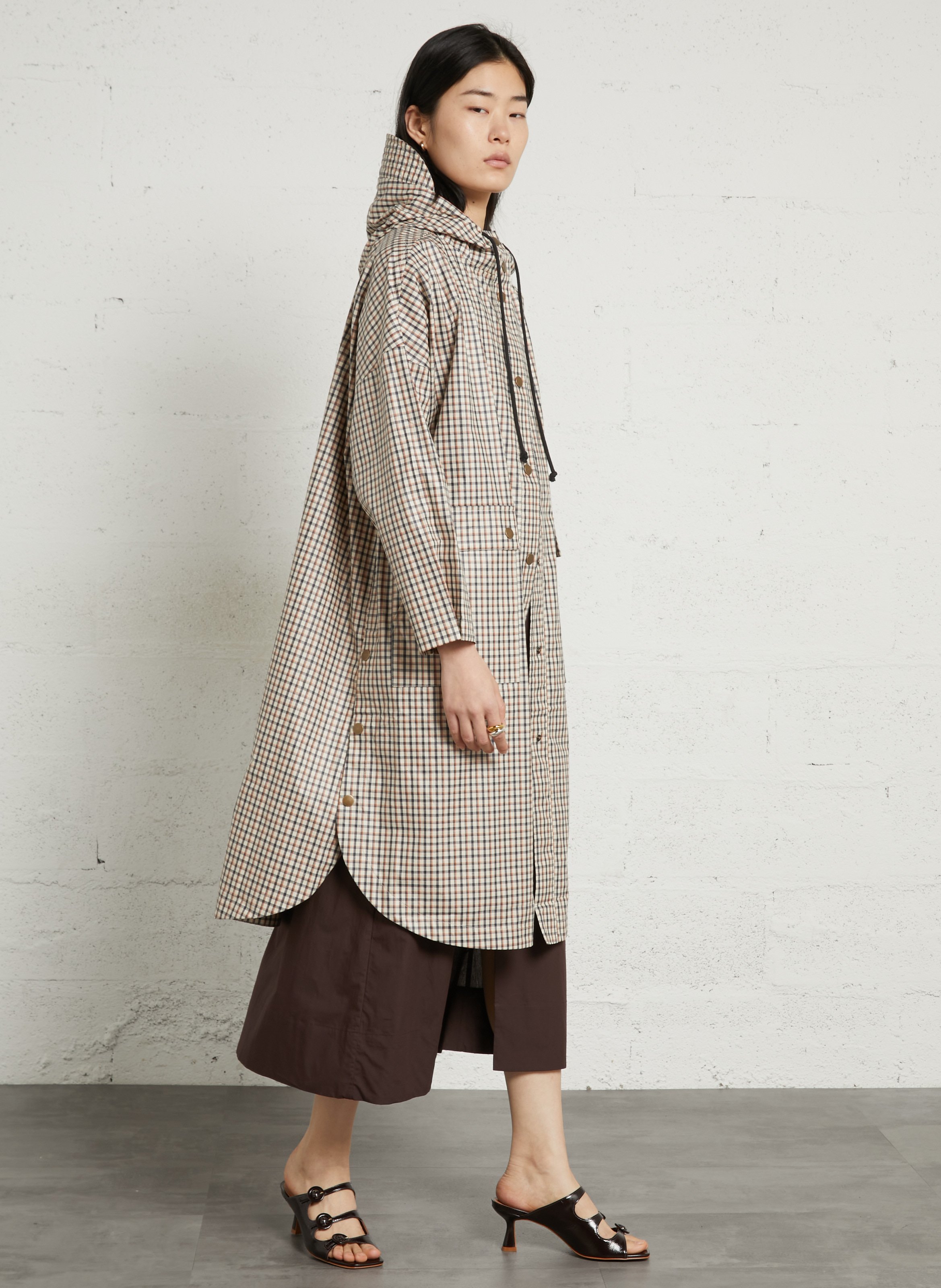 Oversized high-neck printed cotton coat LEON & HARPER Beige