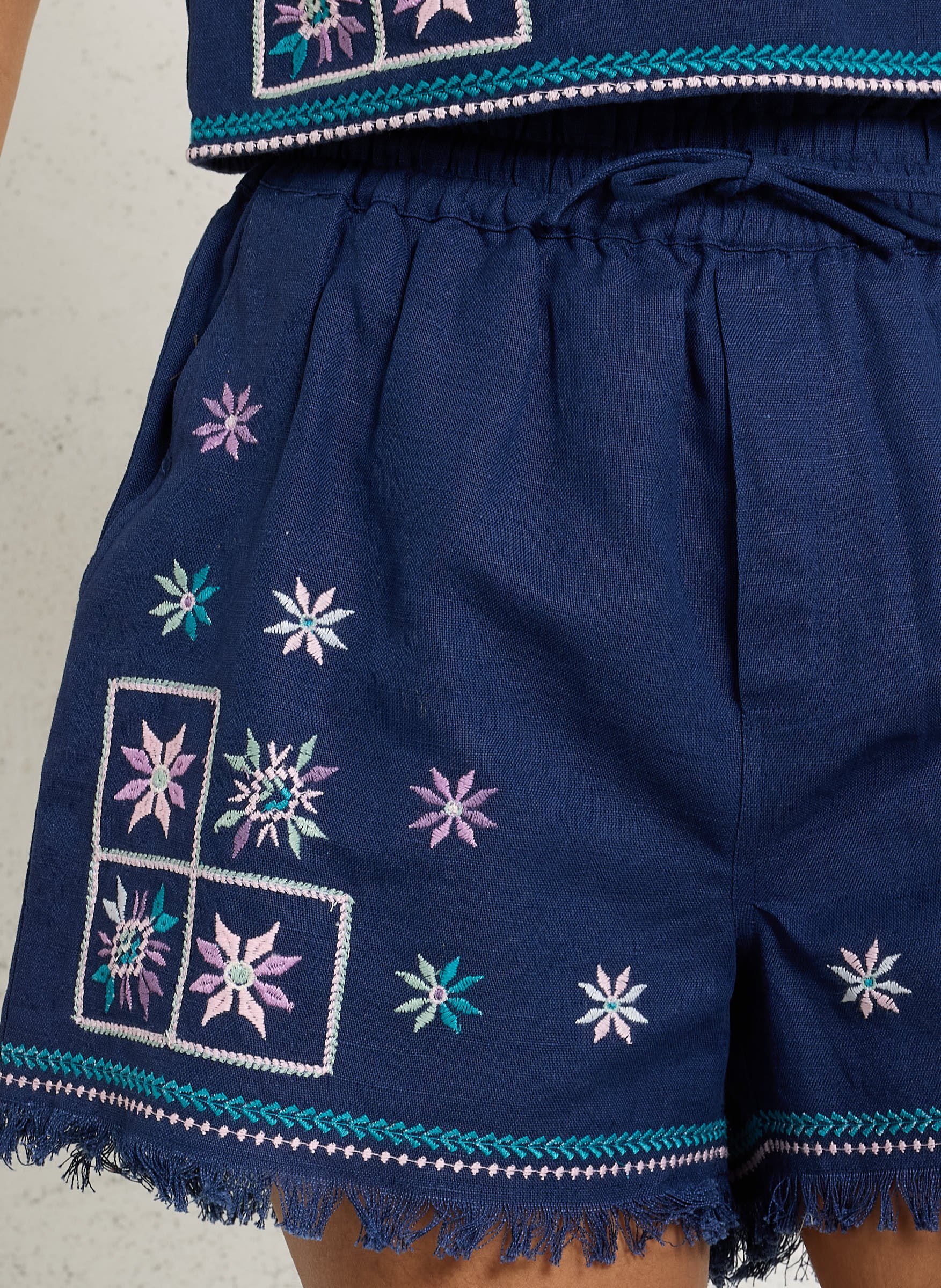 High-waisted embroidered shorts LOUISE MISHA Blue