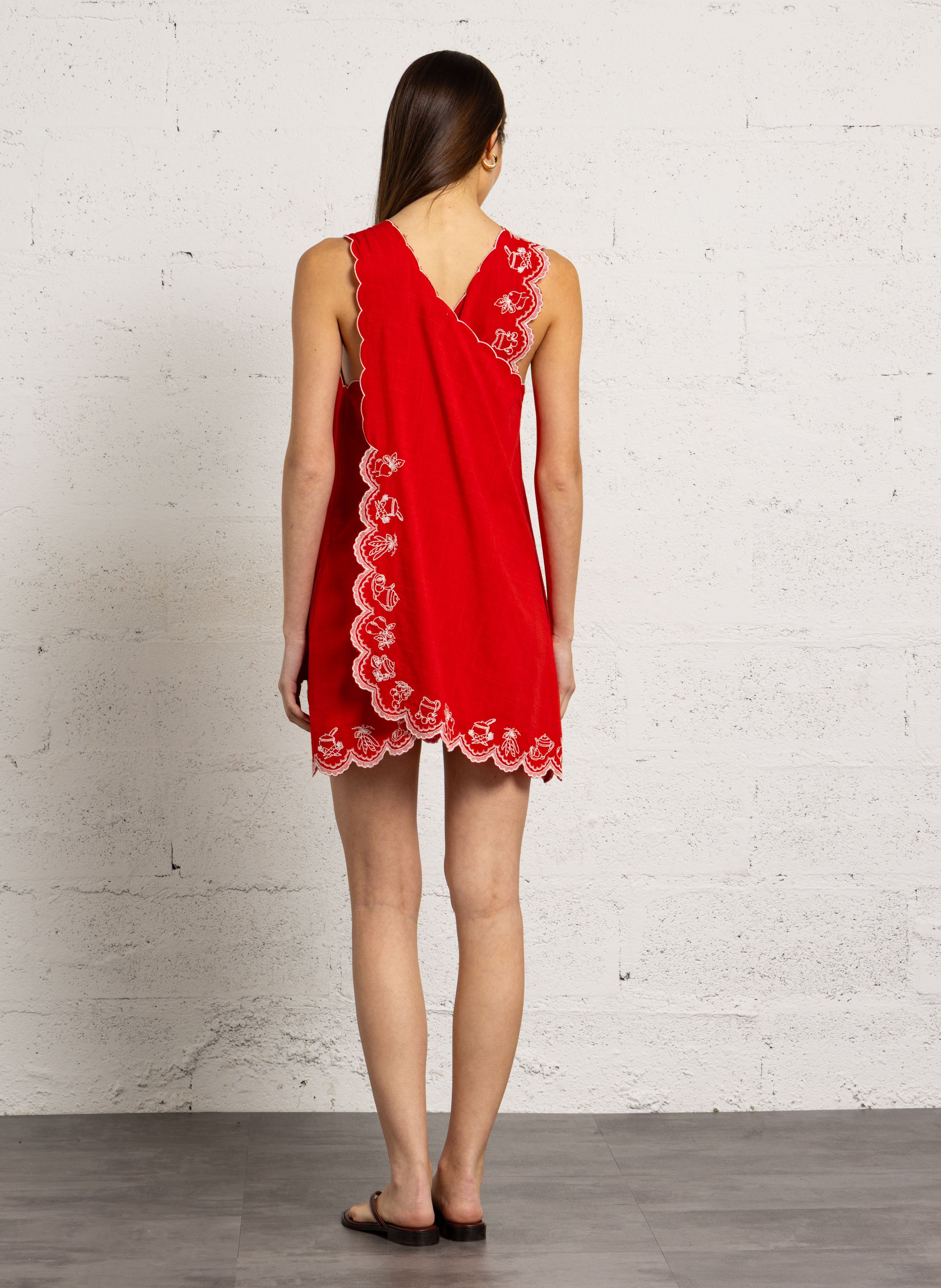 Short straight dress with embroidery DAMSON MADDER Red