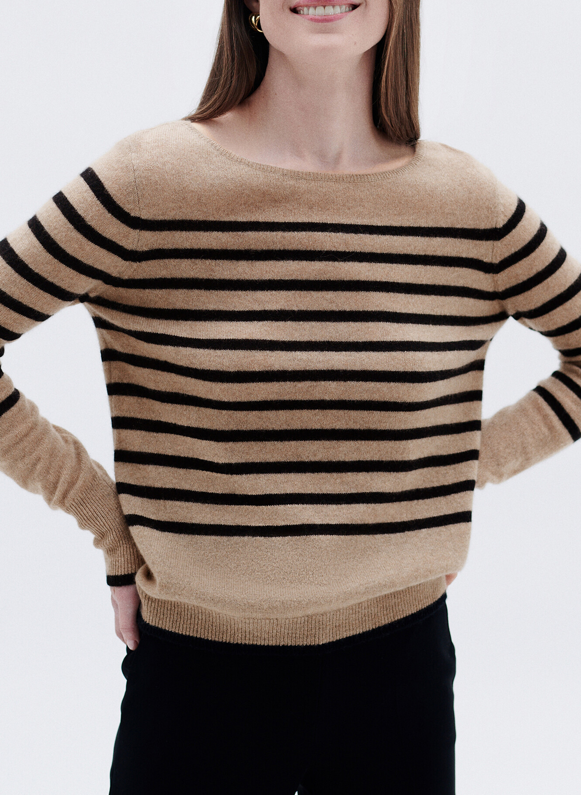 Kaschmirpullover im Matrosenstil mit U-Boot-Ausschnitt CAROLL Beige