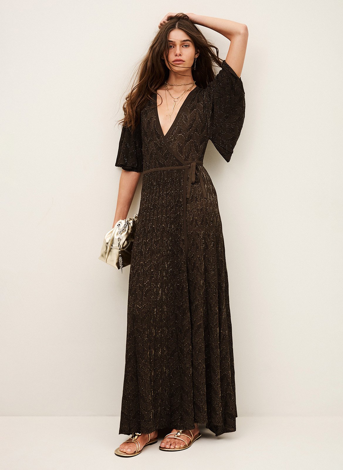 Robe longue portefeuille à paillettes BA&SH Bruin