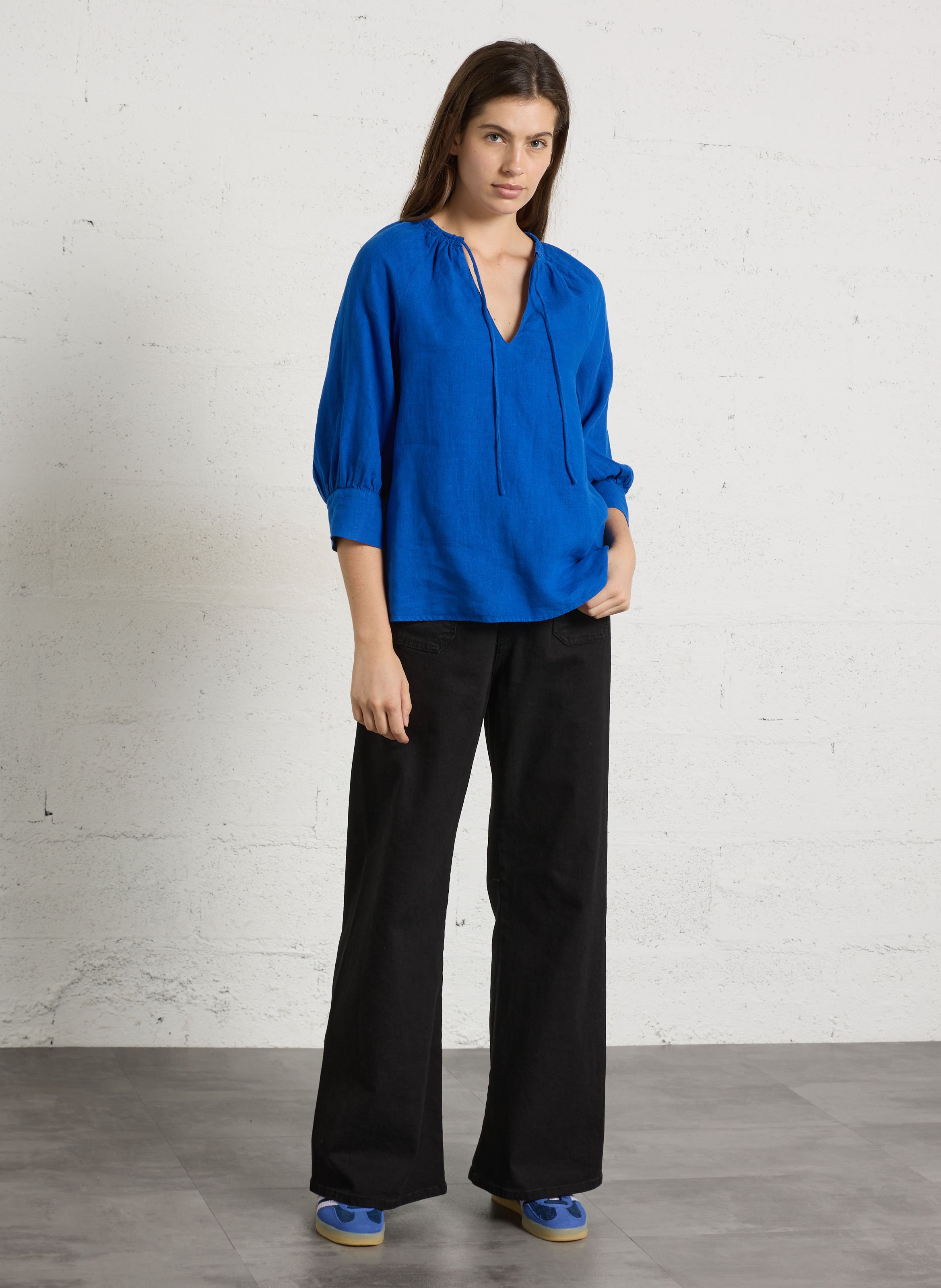 Blouse col rond en lin MAISON 123 Bleu