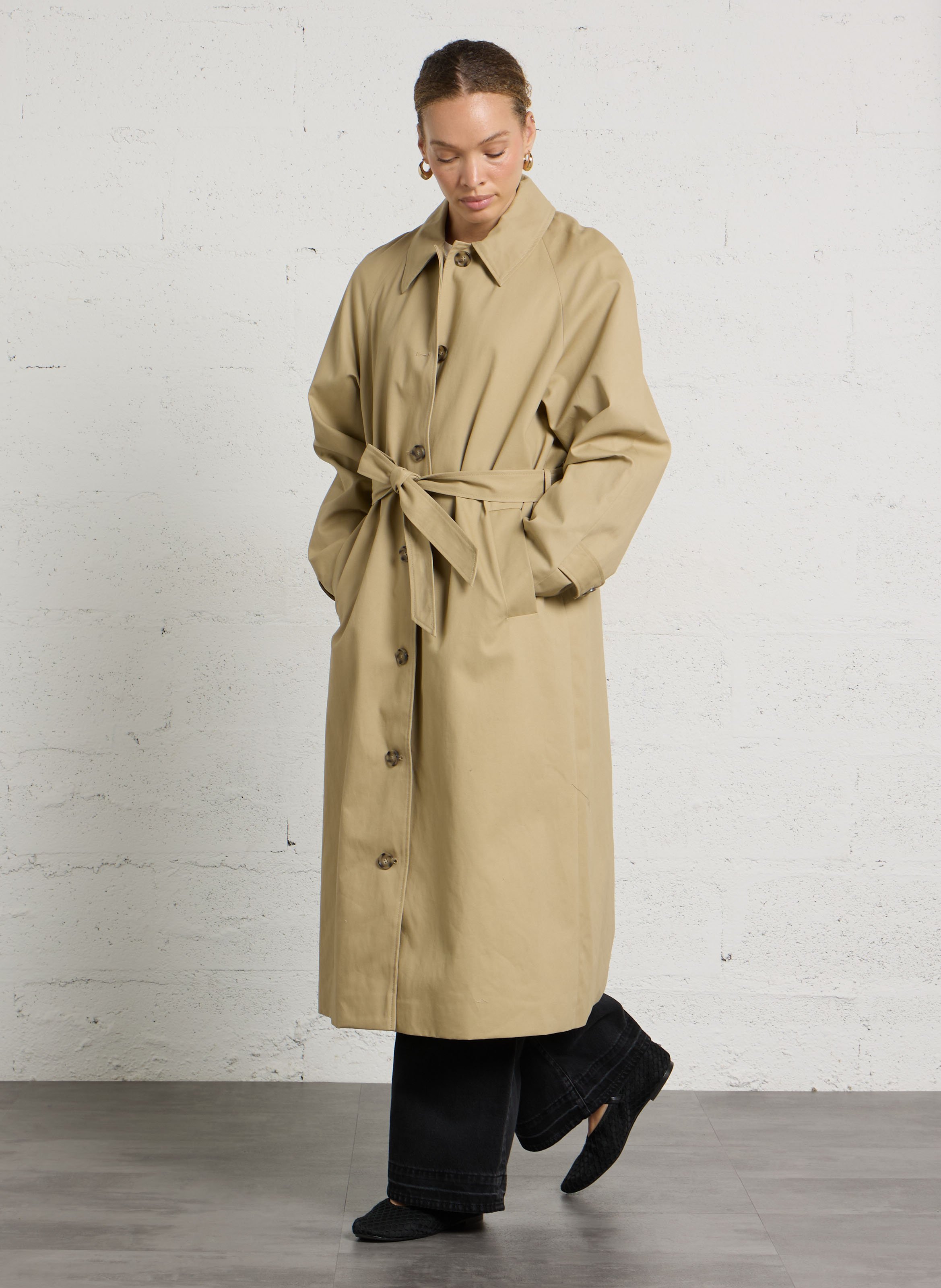 Long buttoned cotton trench coat DES PETITS HAUTS Beige