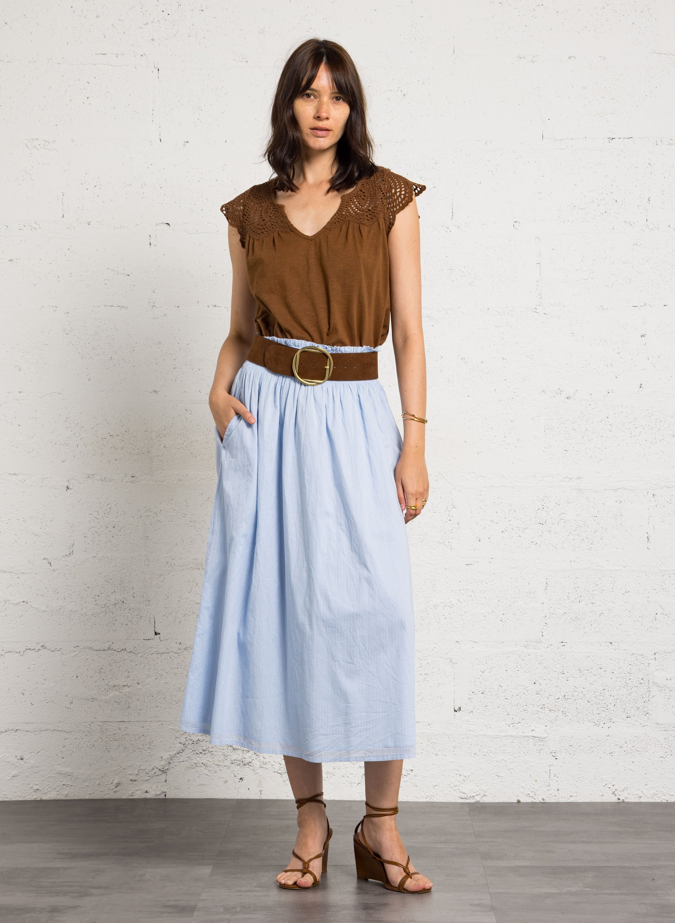 Gerade geschnittenes T-Shirt aus Baumwolle MAISON 123 Beige