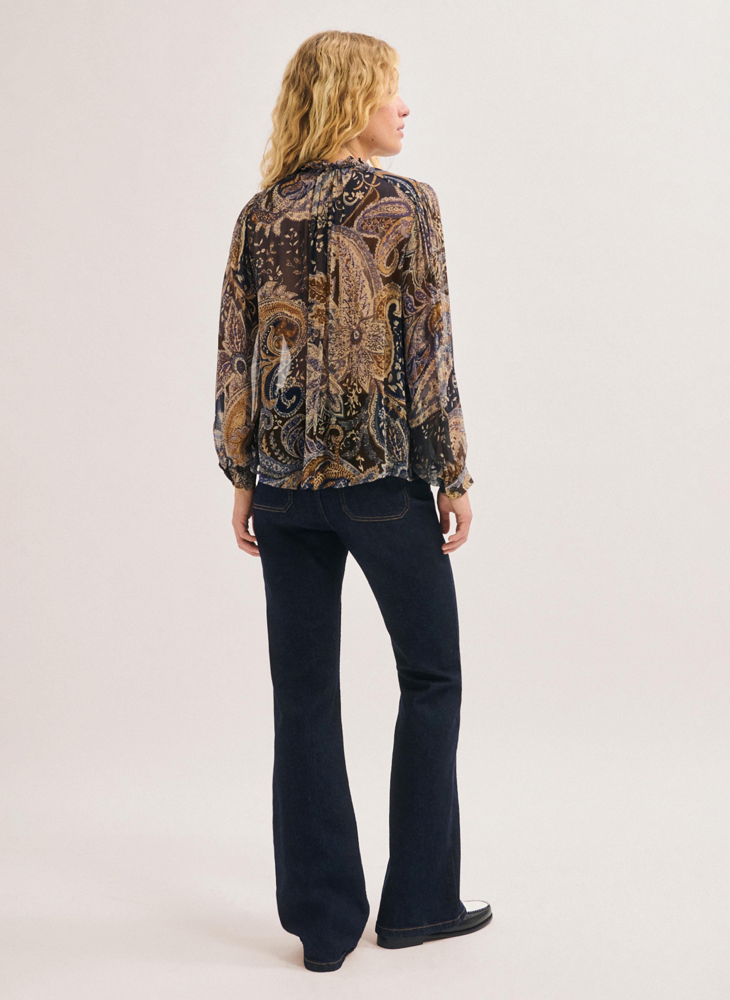 Fluid ruffled printed blouse PABLO Blue