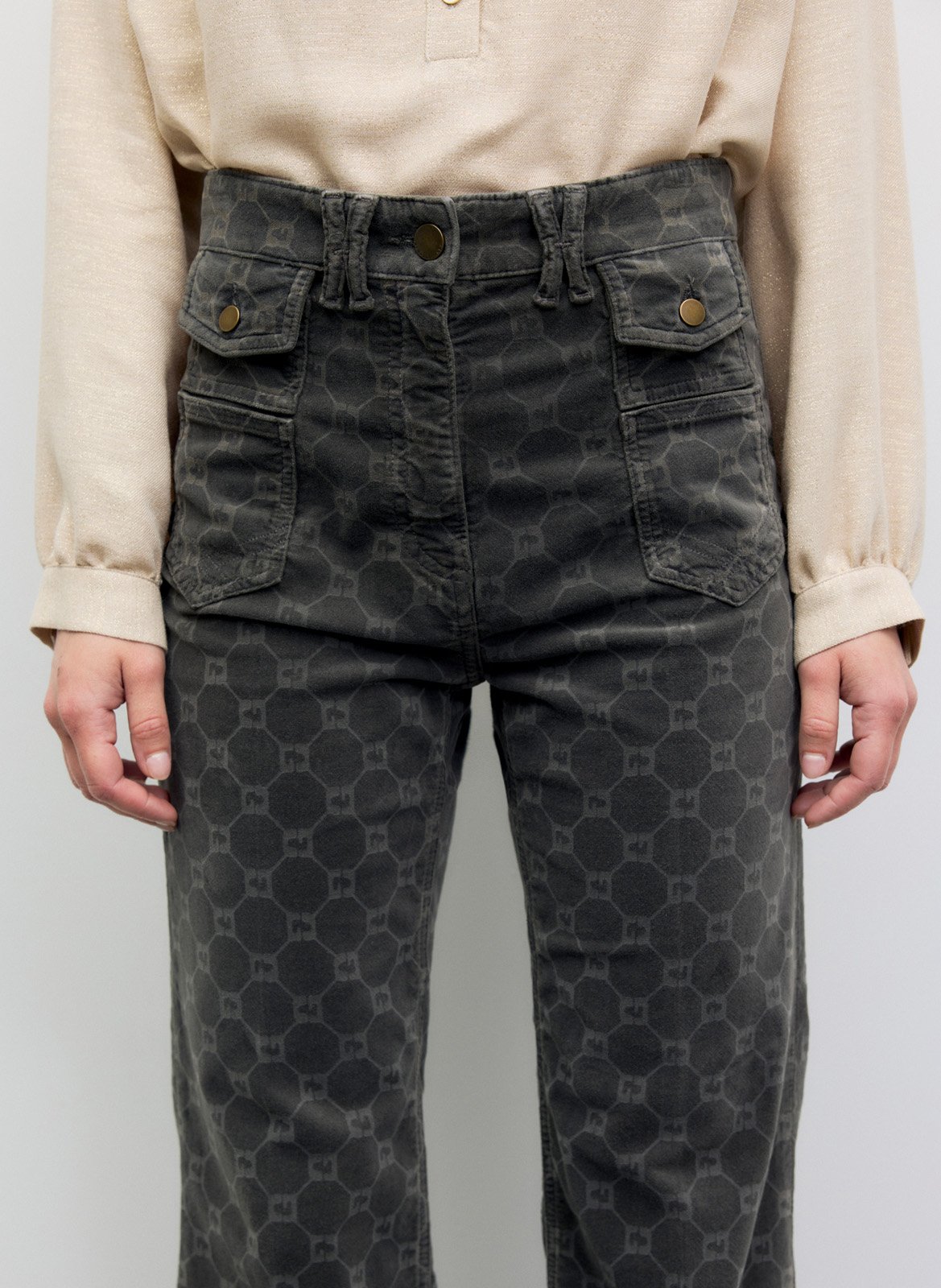 Flare jeans with monogram pattern in blended cotton | Grey GERARD DAREL Women