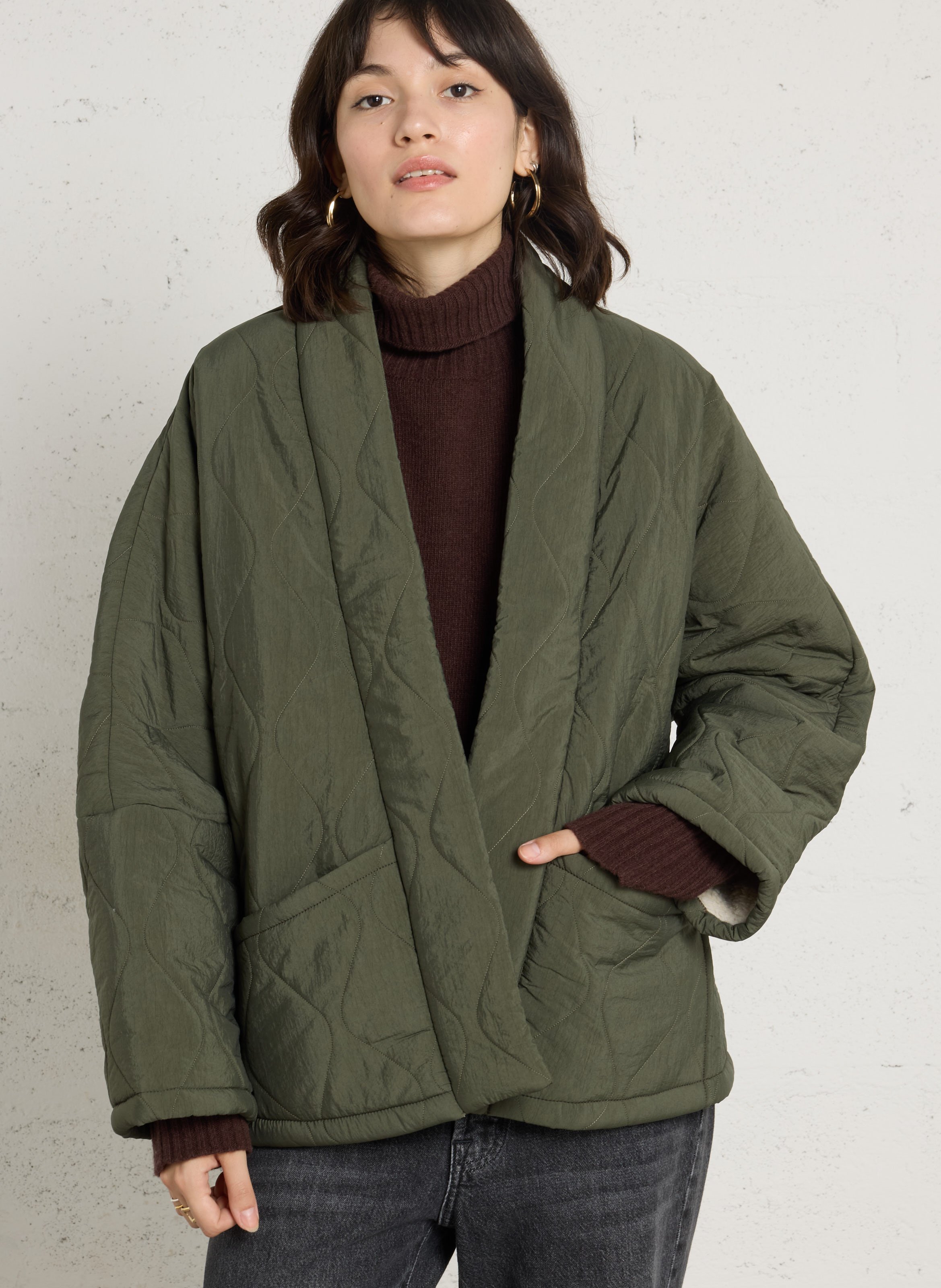 Oversized quilted jacket AOKYANOS Khaki