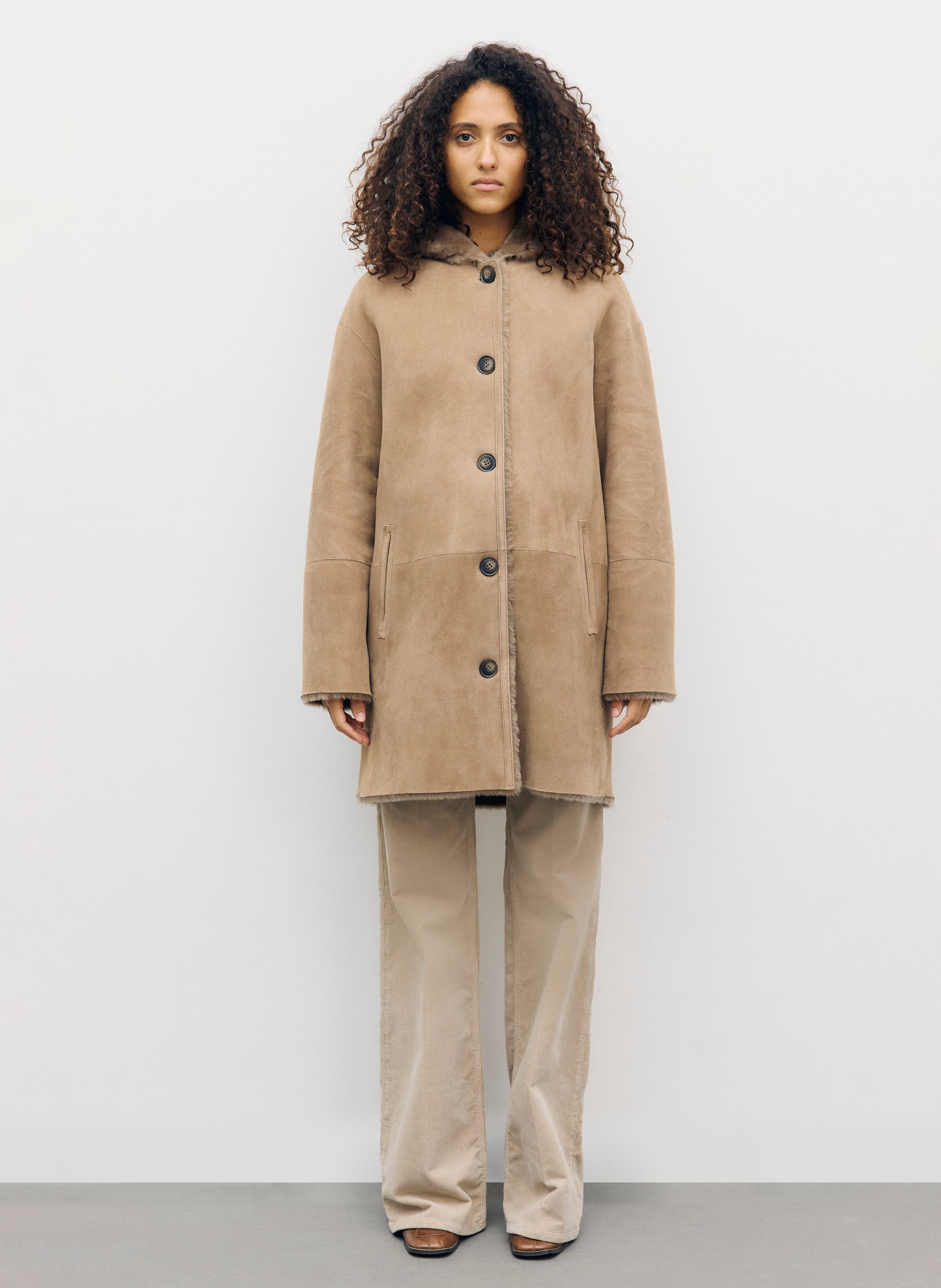 Manteau droit à capuche en cuir GERARD DAREL Marron